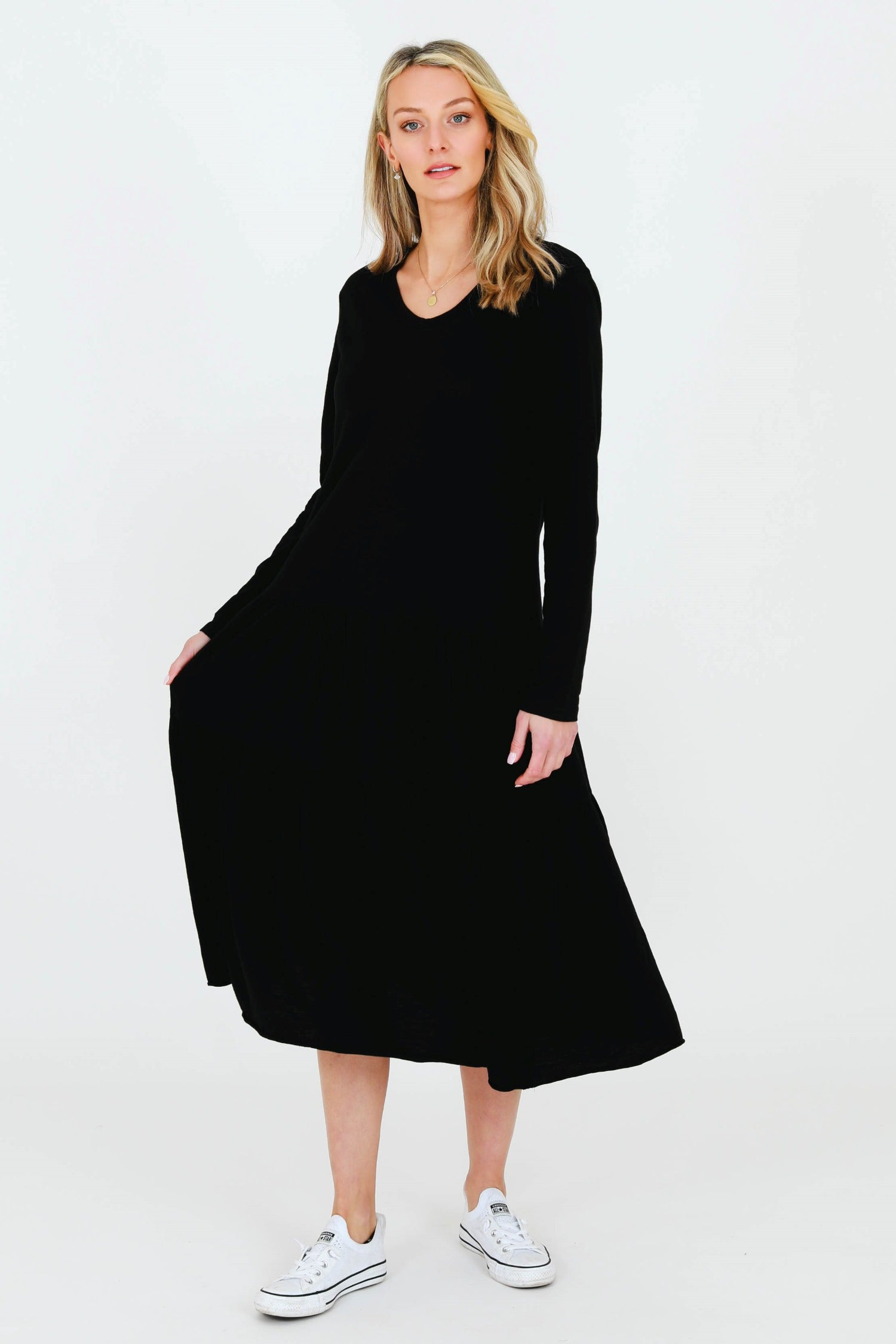 long sleeve tshirt dress #color_black