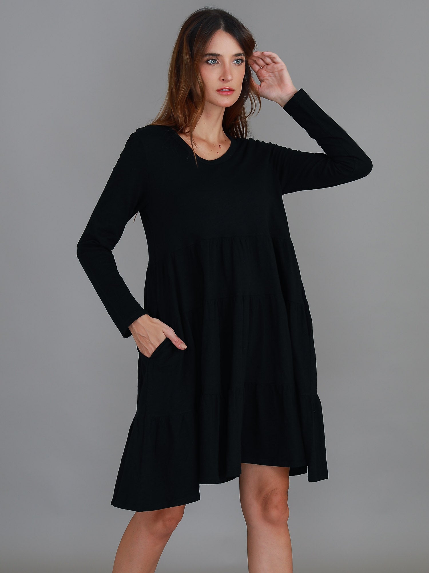 long sleeve mini dress #color_black