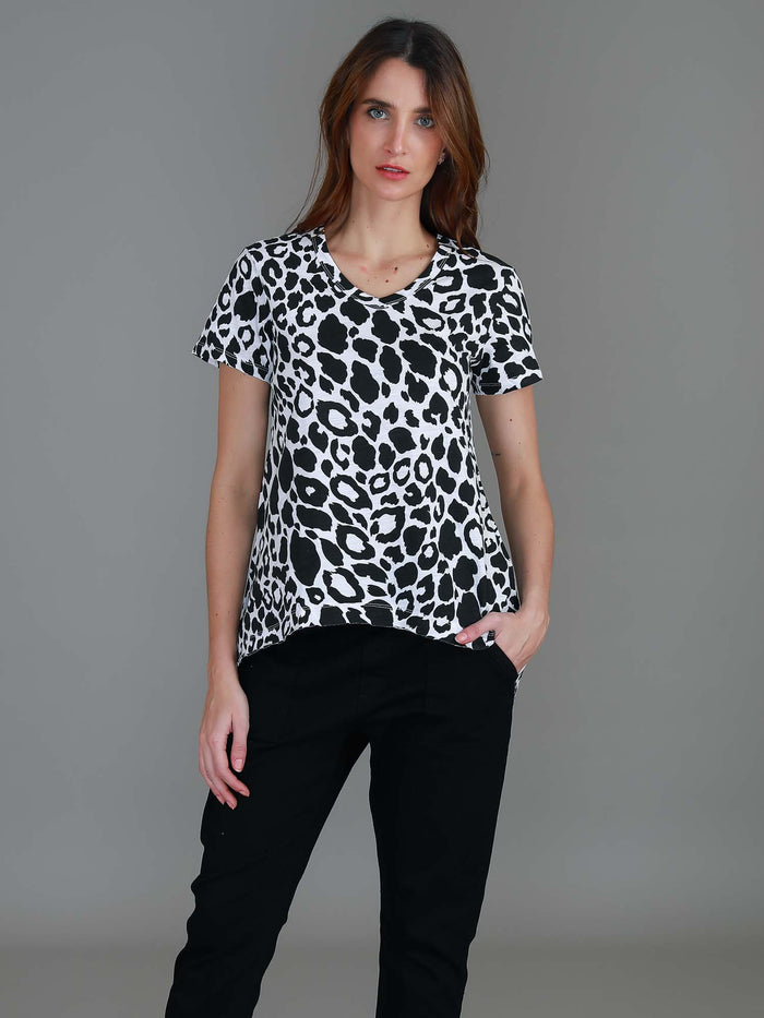 Katherine Leopard Print V Neck T Shirt (Sale)