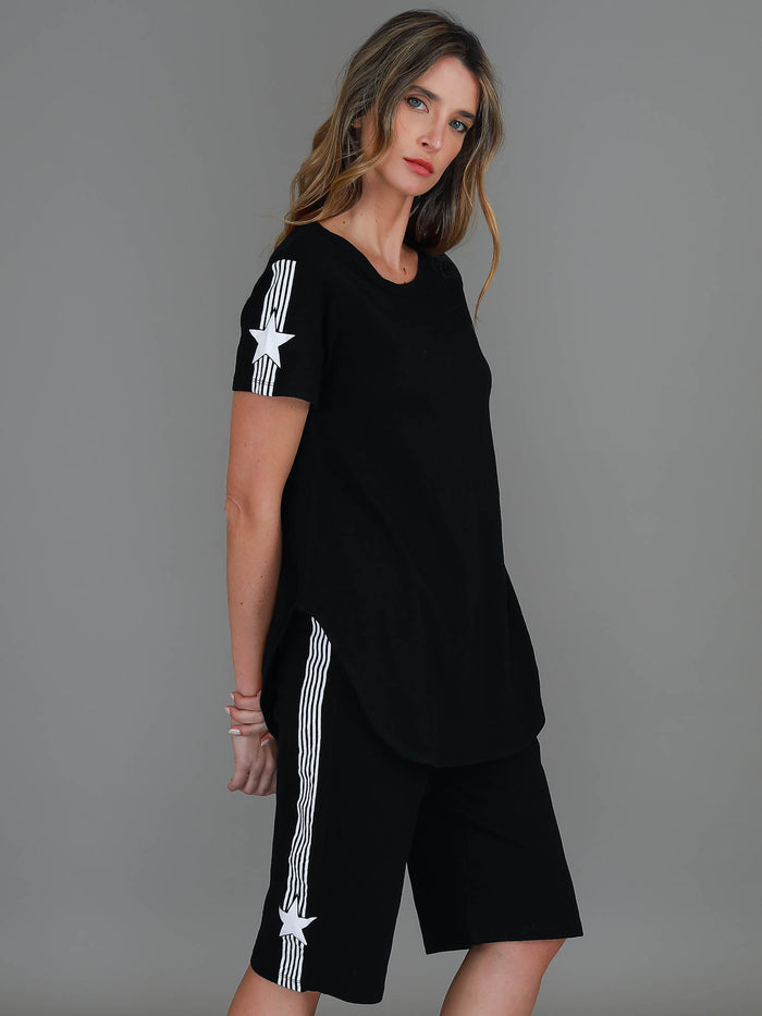 Britney Star Stripe Curve Hem T Shirt