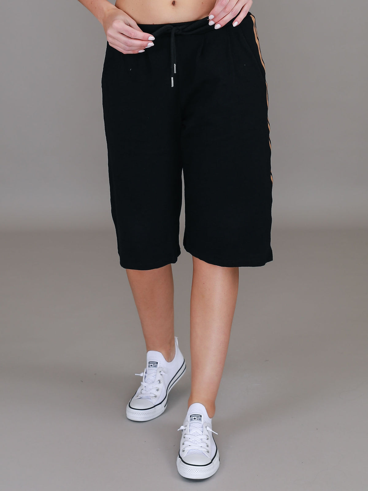 black gold stripe shorts #color_black/gold
