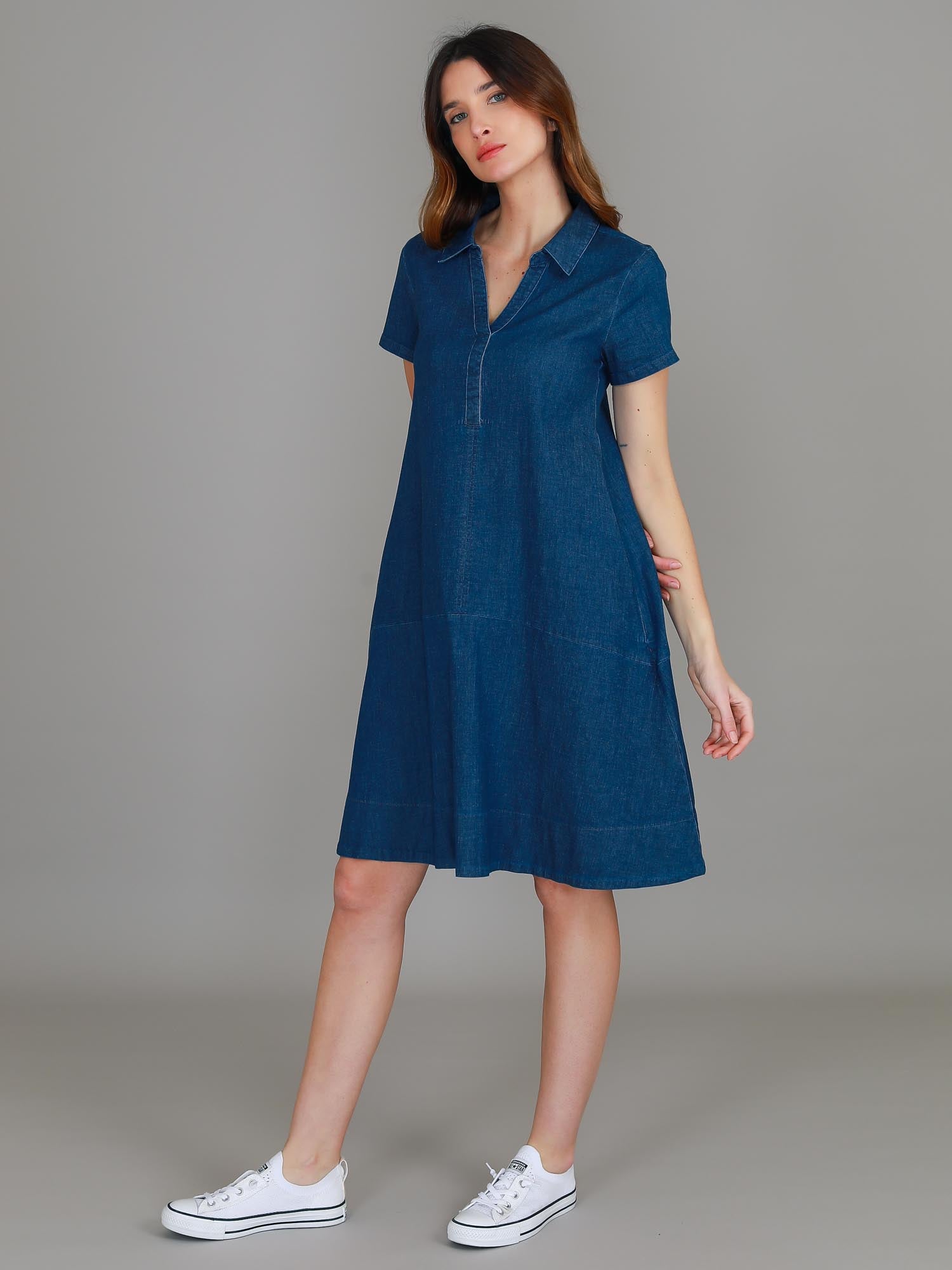 denim midi dress #color_jean blue