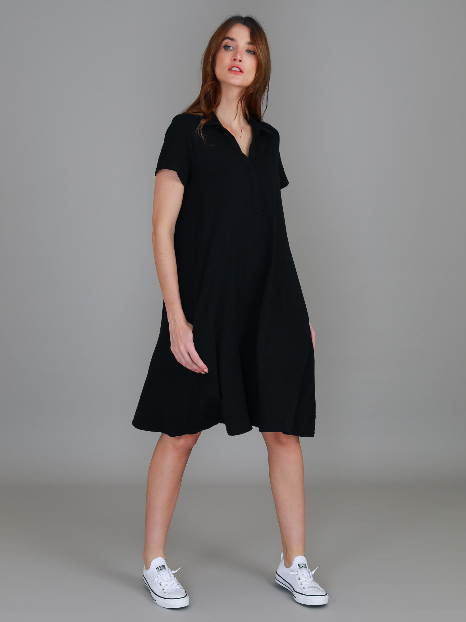 polo collar dress #color_black