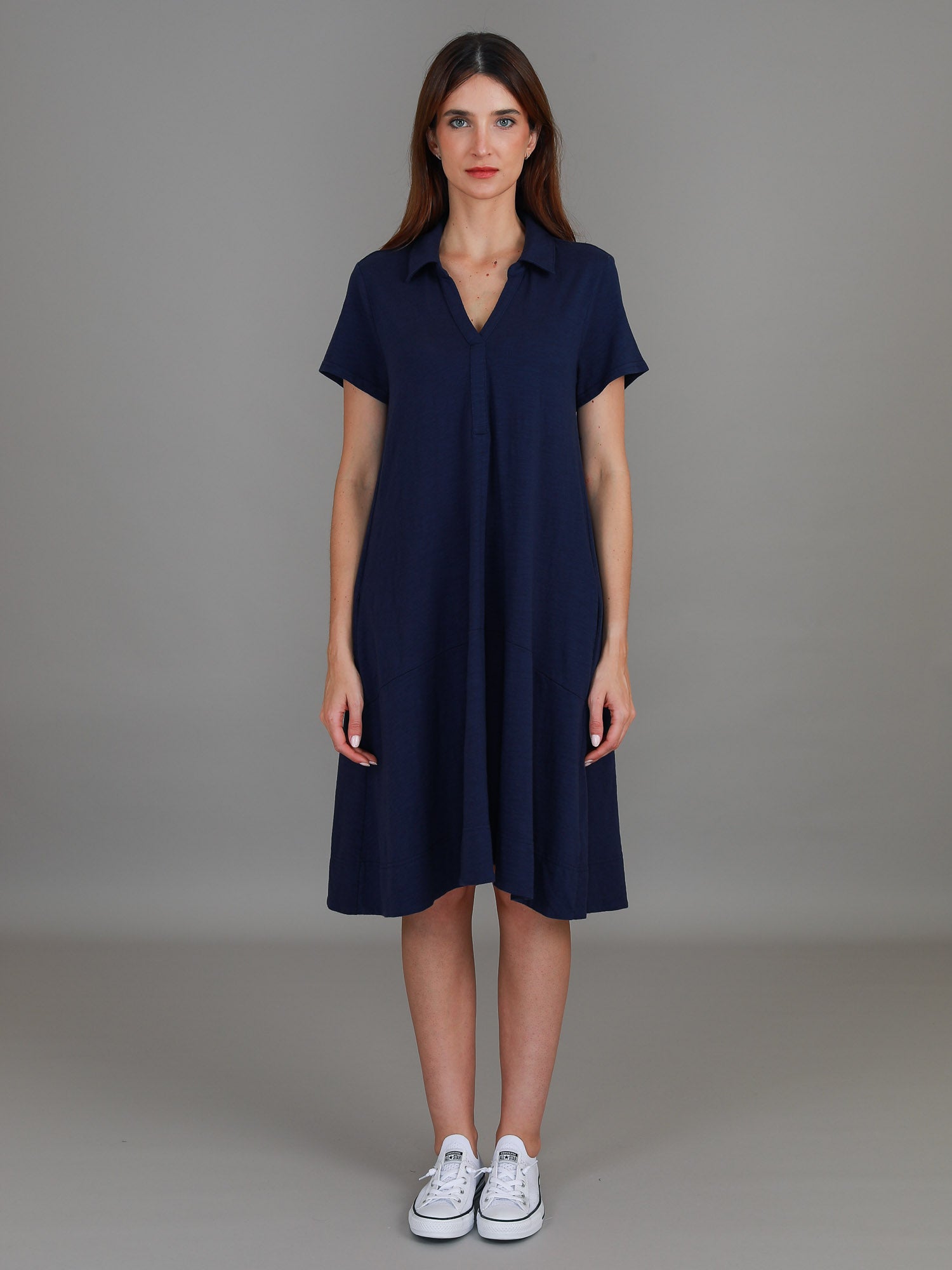 cotton shirt dress #color_navy