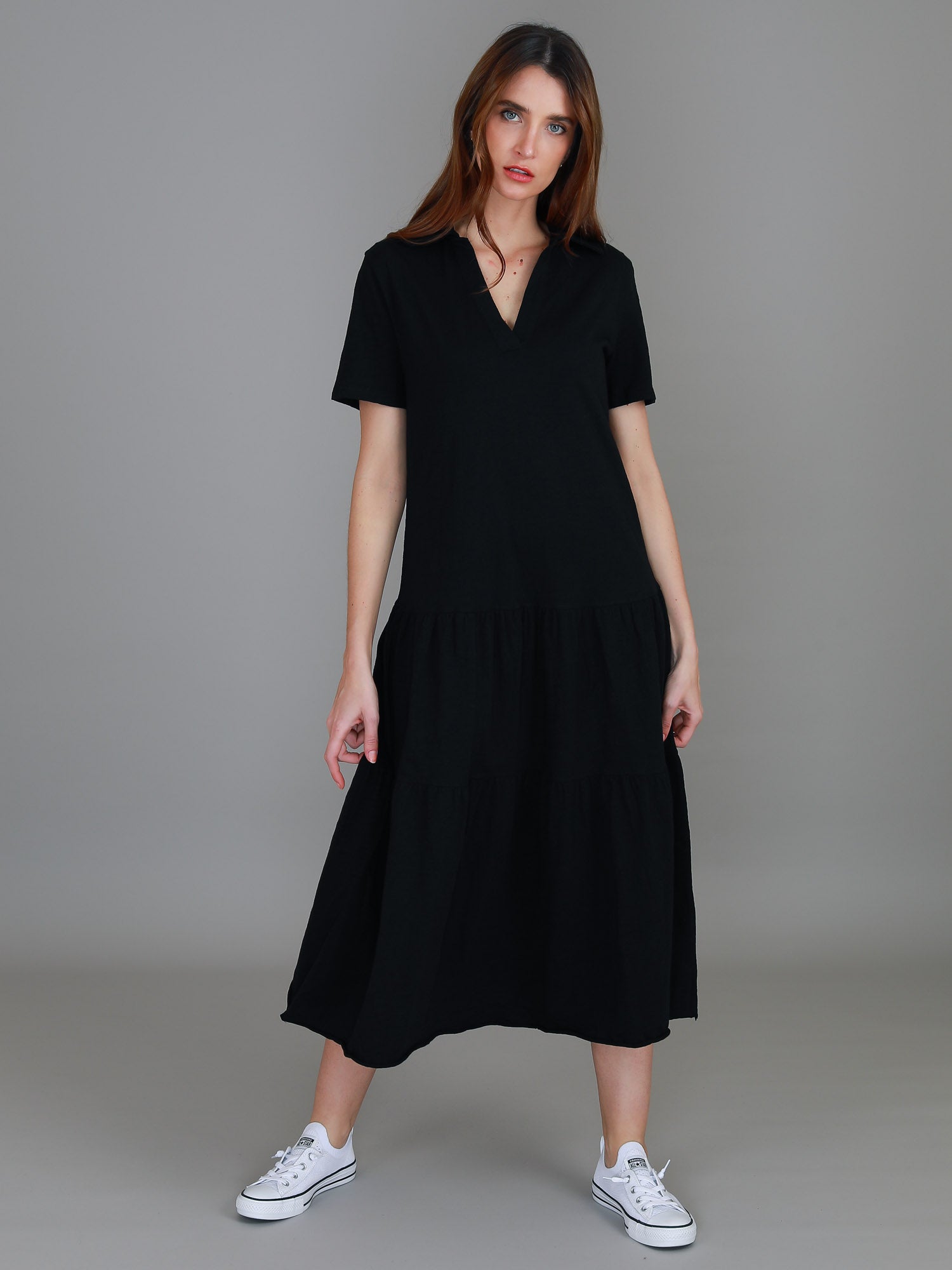 long sleeve maxi dress #color_black