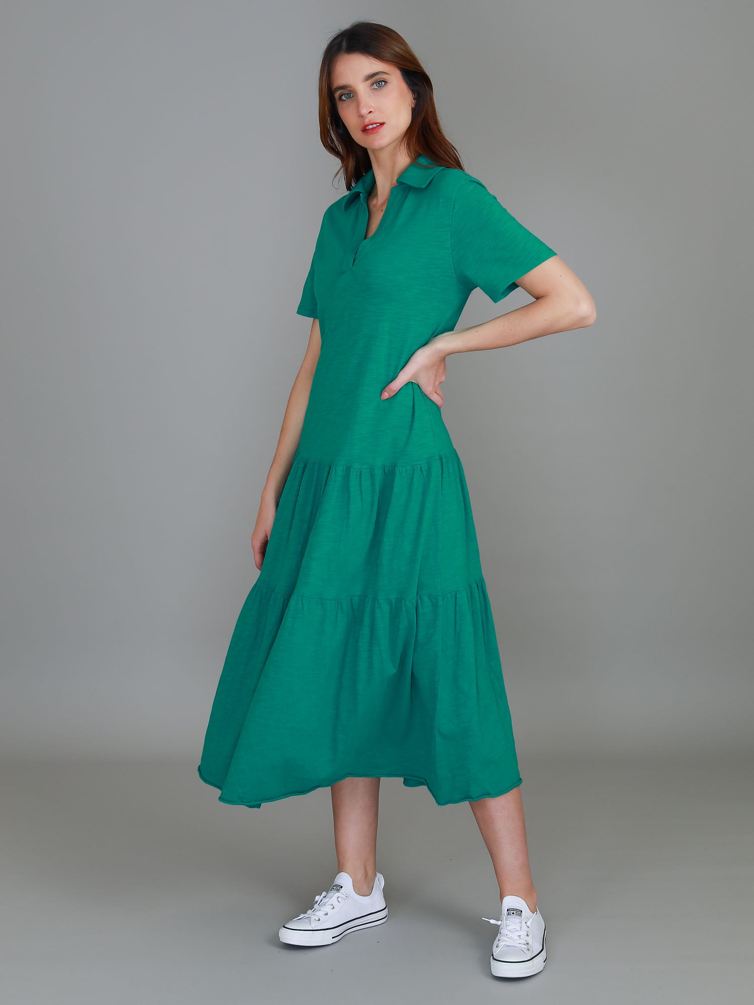 maxi dress with sleeves #color_green grass