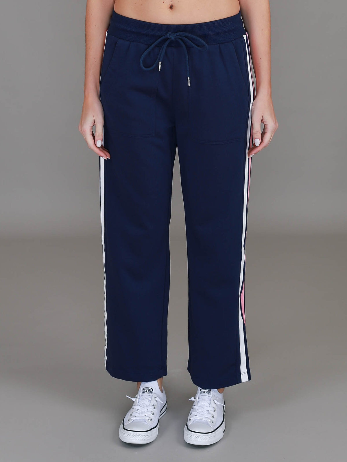 navy track pants women #color_deep navy/pink