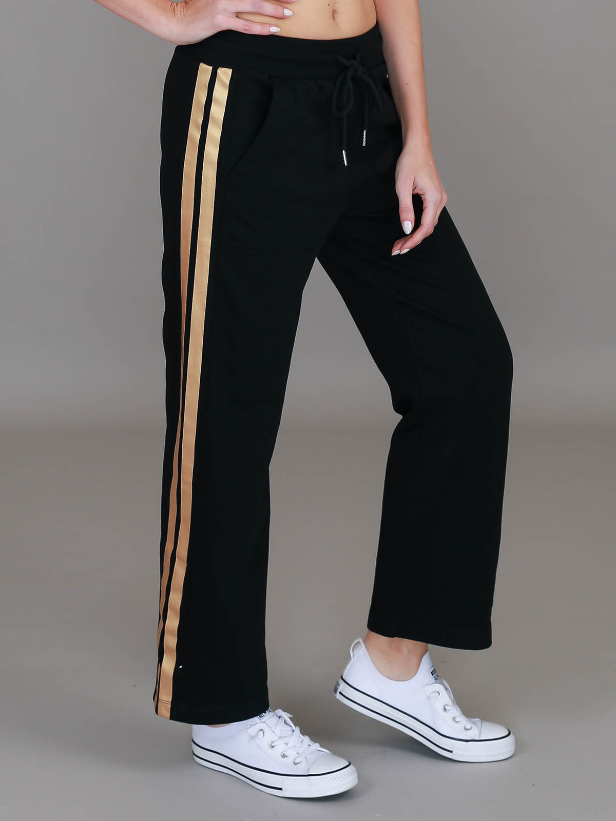 black straight leg sweatpants #color_black/gold