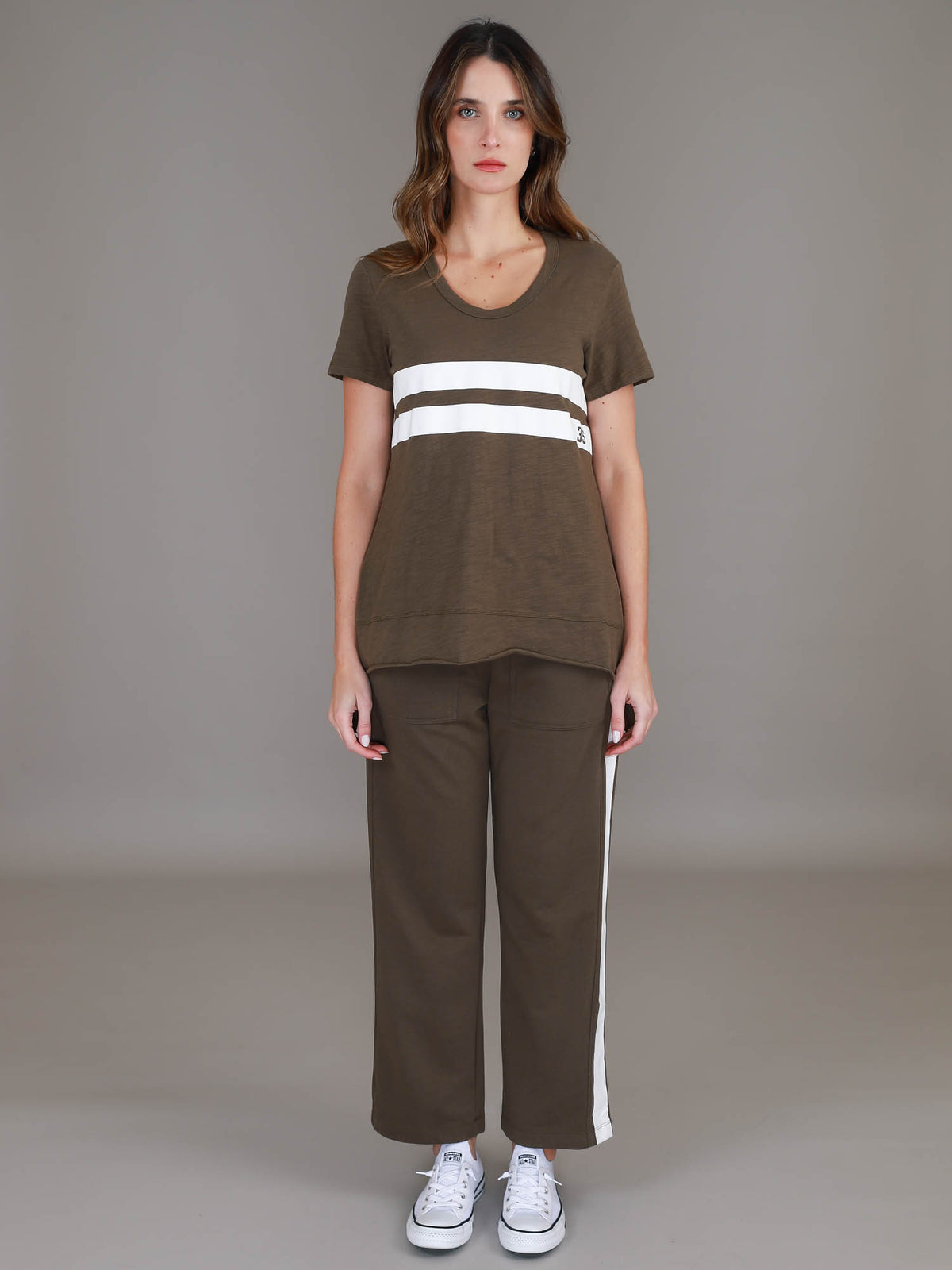 olive curved hem tee #color_dark olive