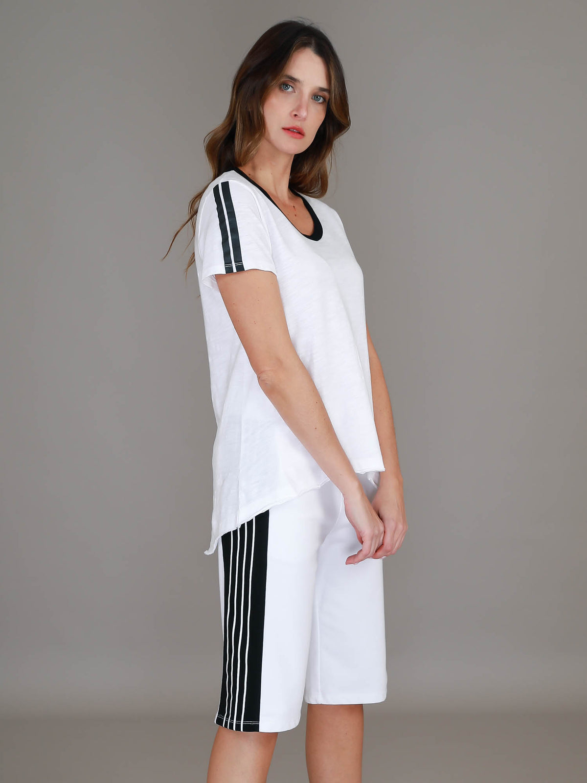 white stripe shorts women #color_white