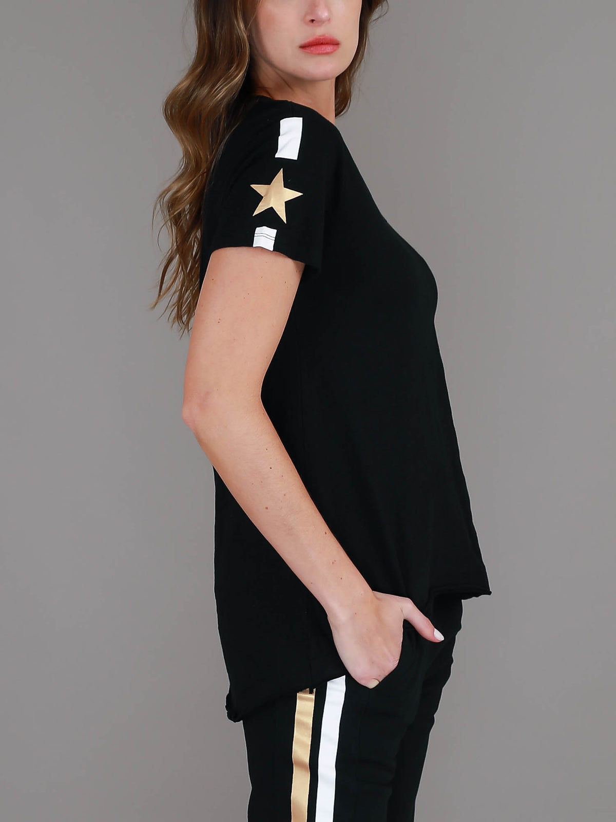 black v neck t shirt women #color_black