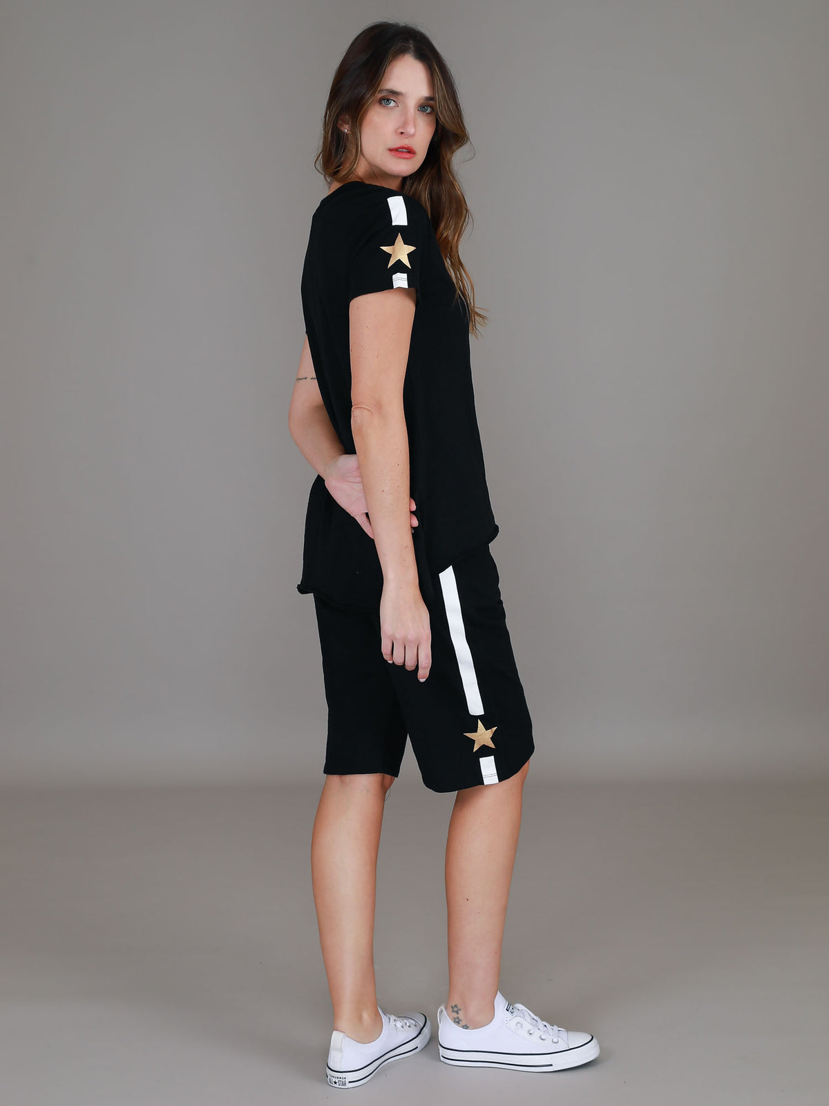 black cotton v neck tee #color_black