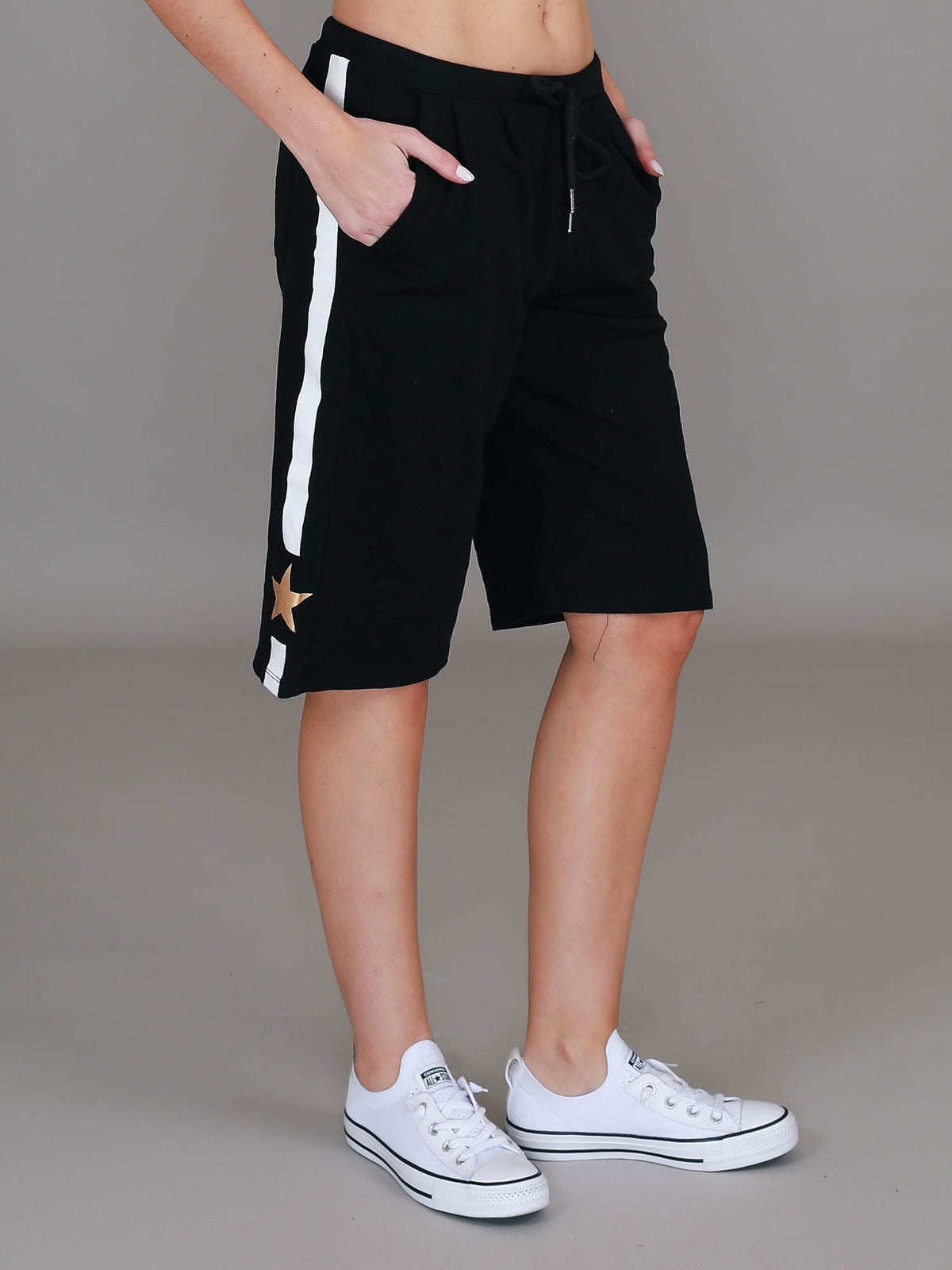black stripe jersey shorts #color_black