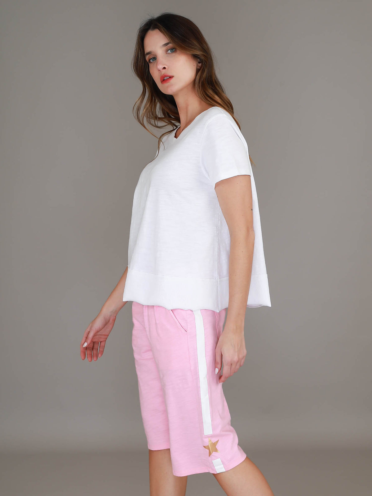 pink side stripe shorts #color_powder pink