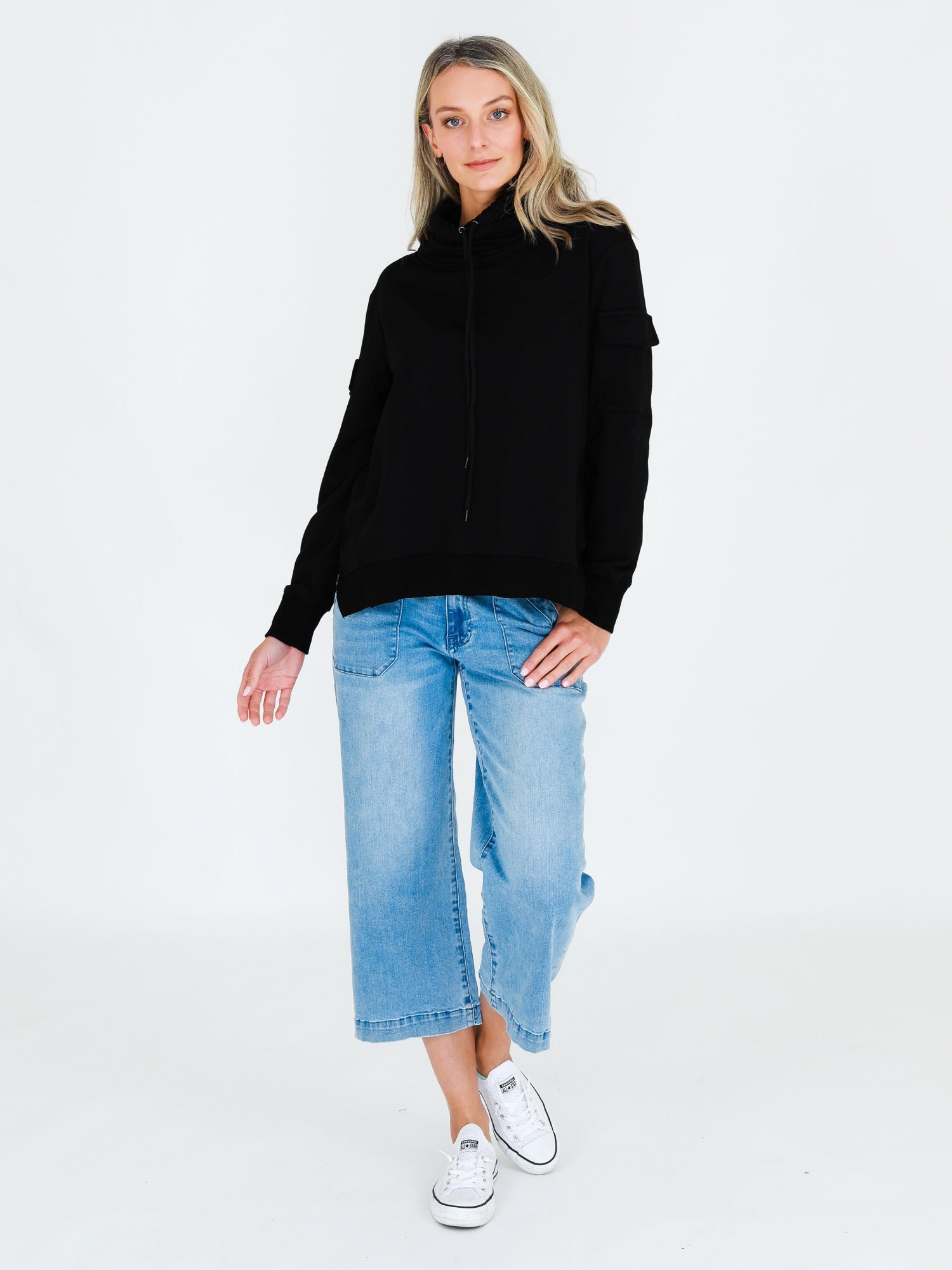 Black Cowl Neck Sweater #color_black