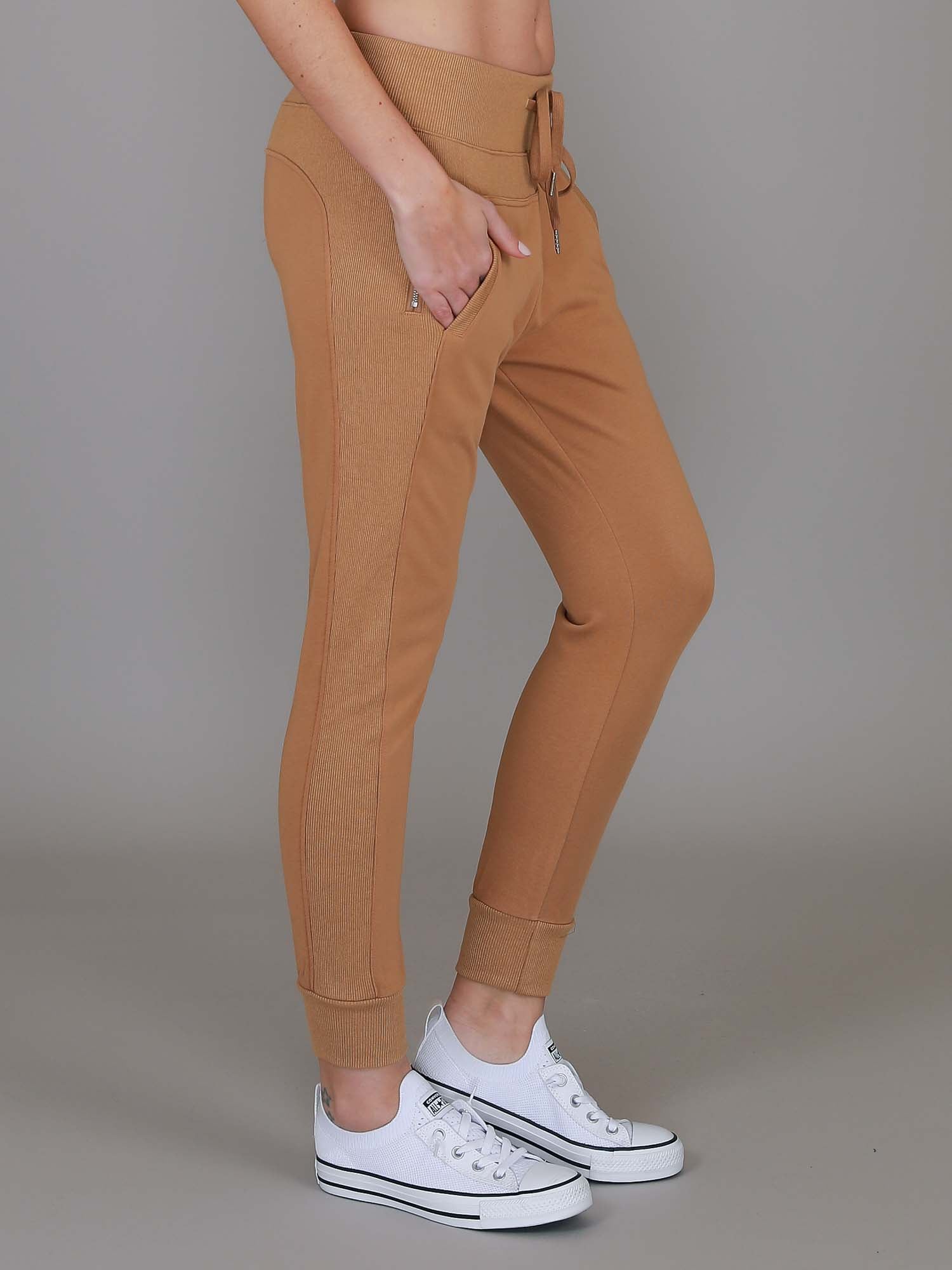 beige joggers women #color_maize brown