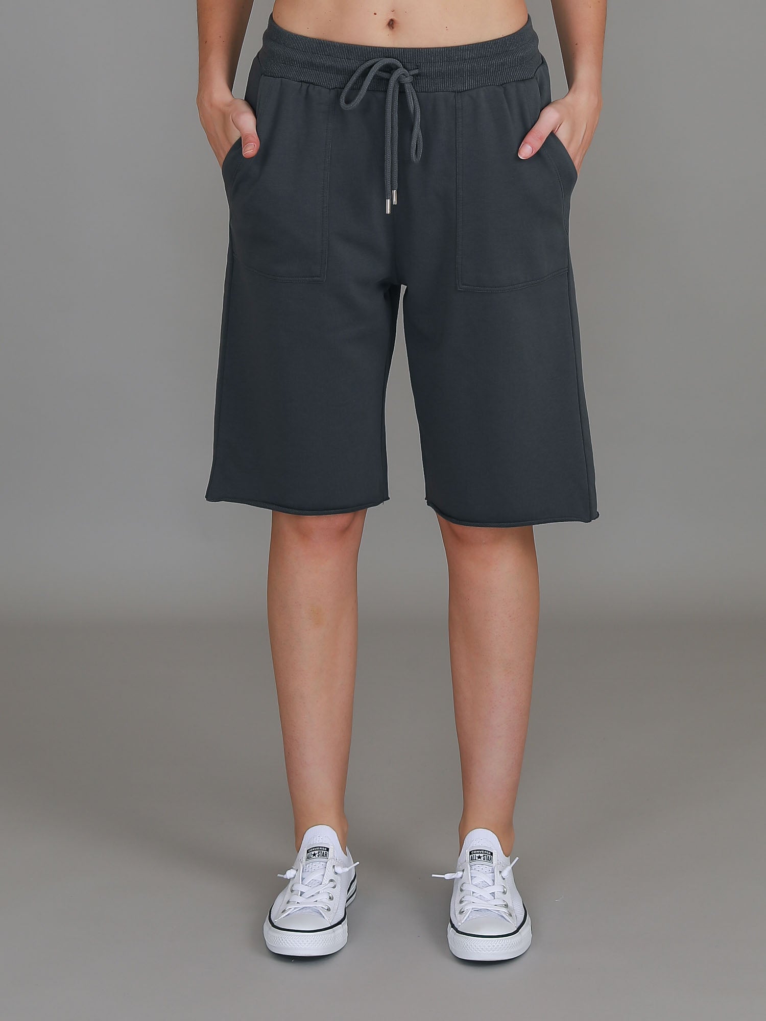 womens elastic waist shorts #color_charcoal