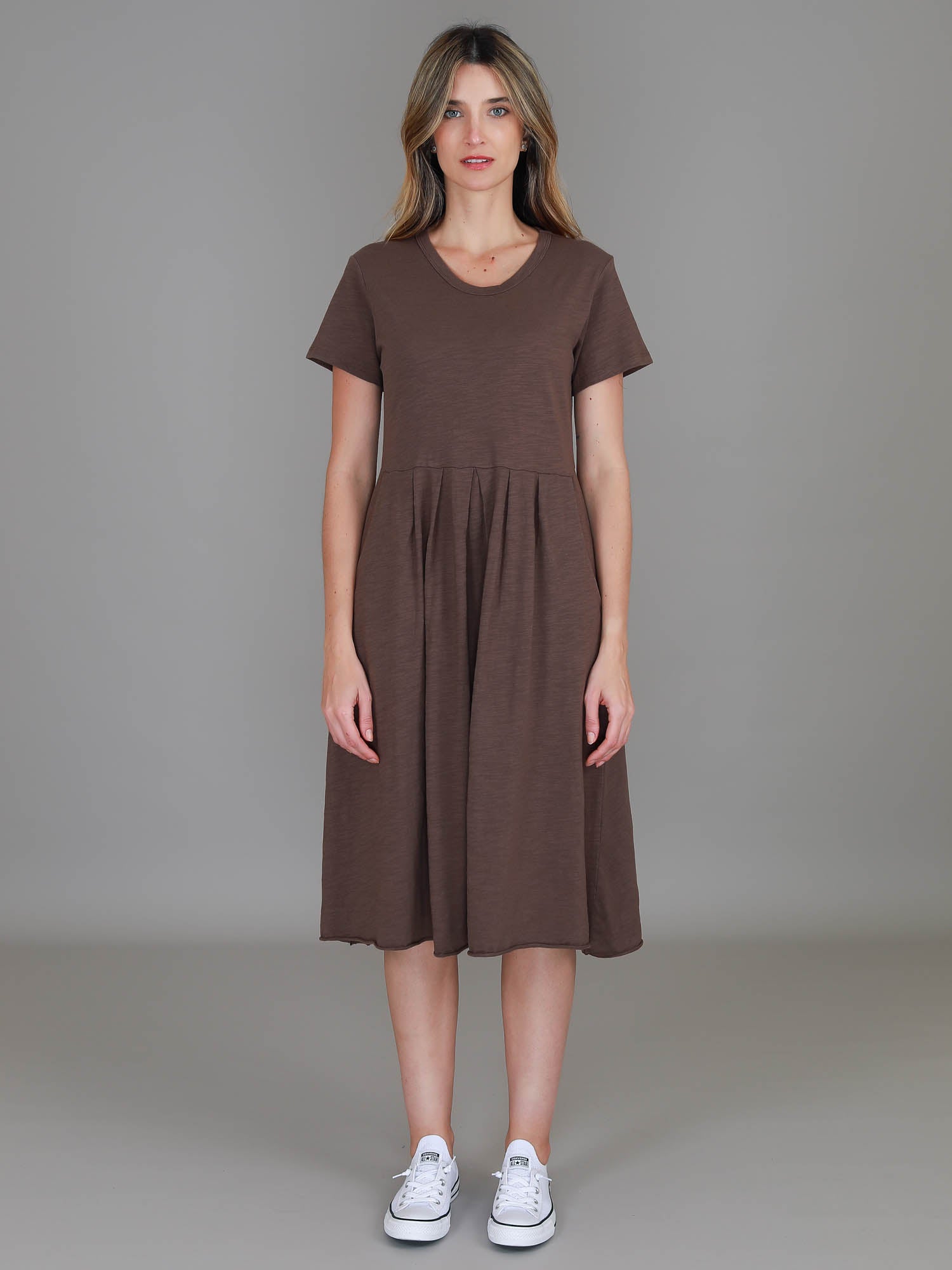 midi brown dress #color_coffee