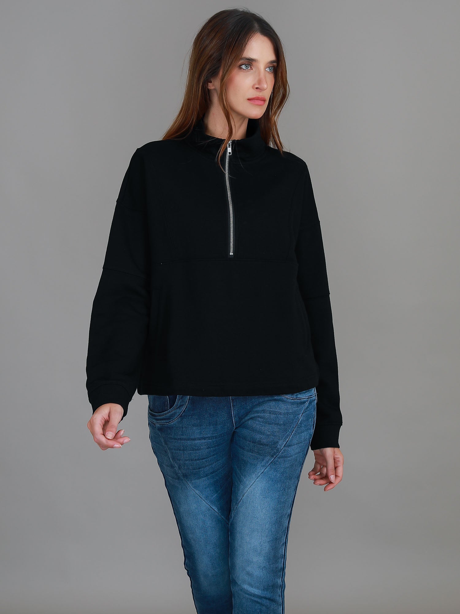 womens half zip pullover #color_black
