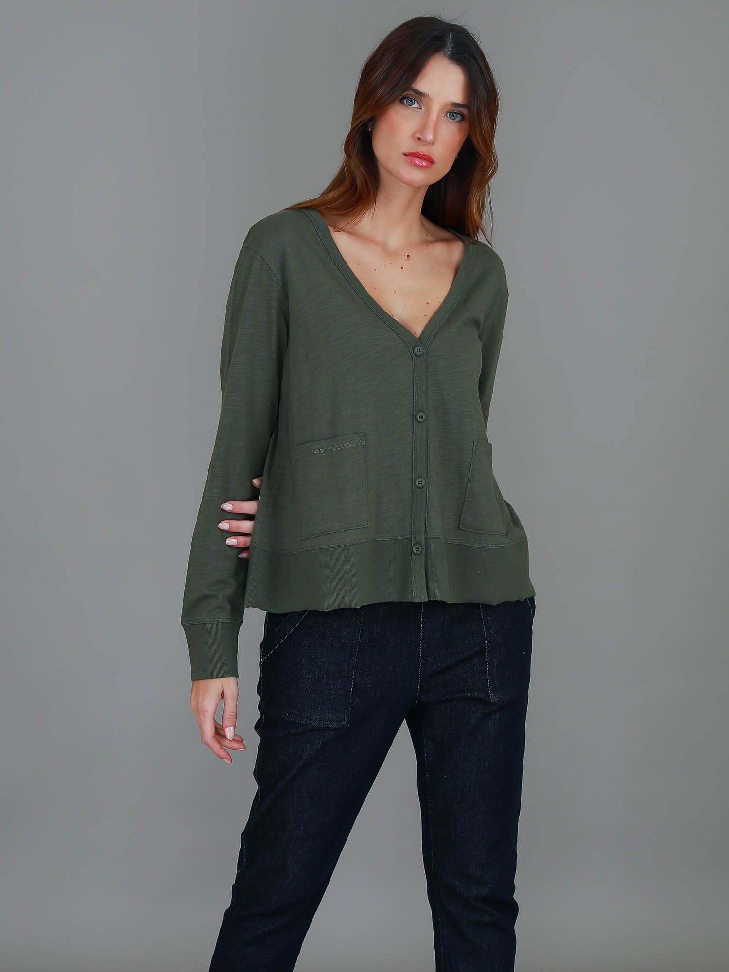 button up cardigan #color_khaki