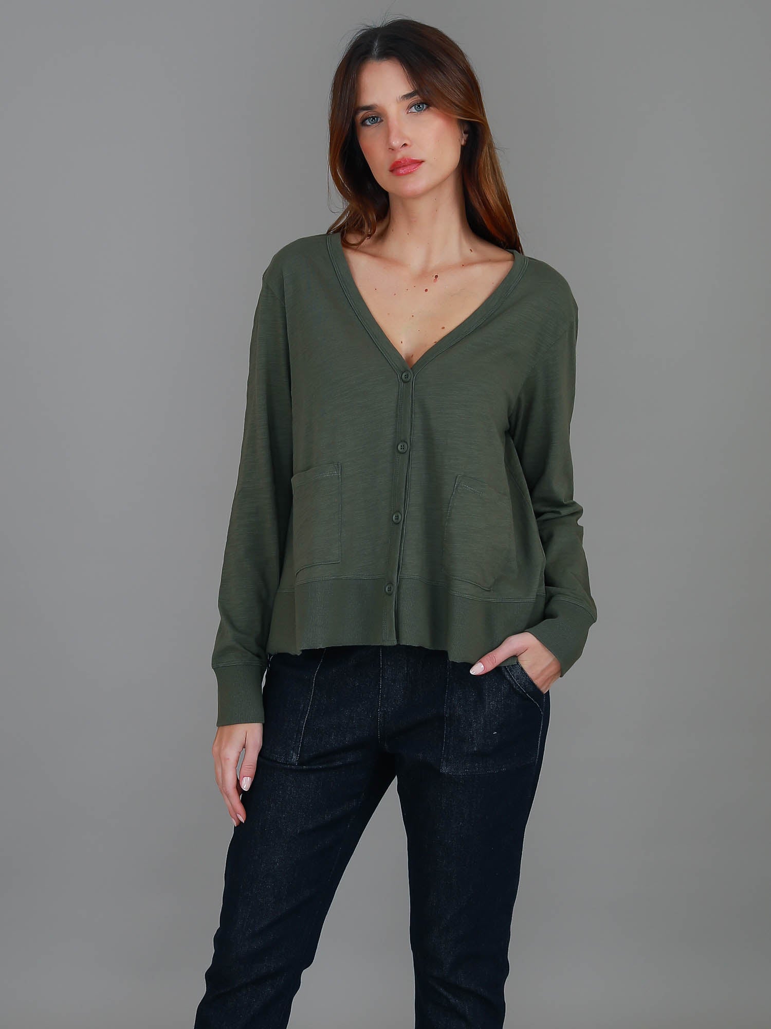 v neck cardigan #color_khaki