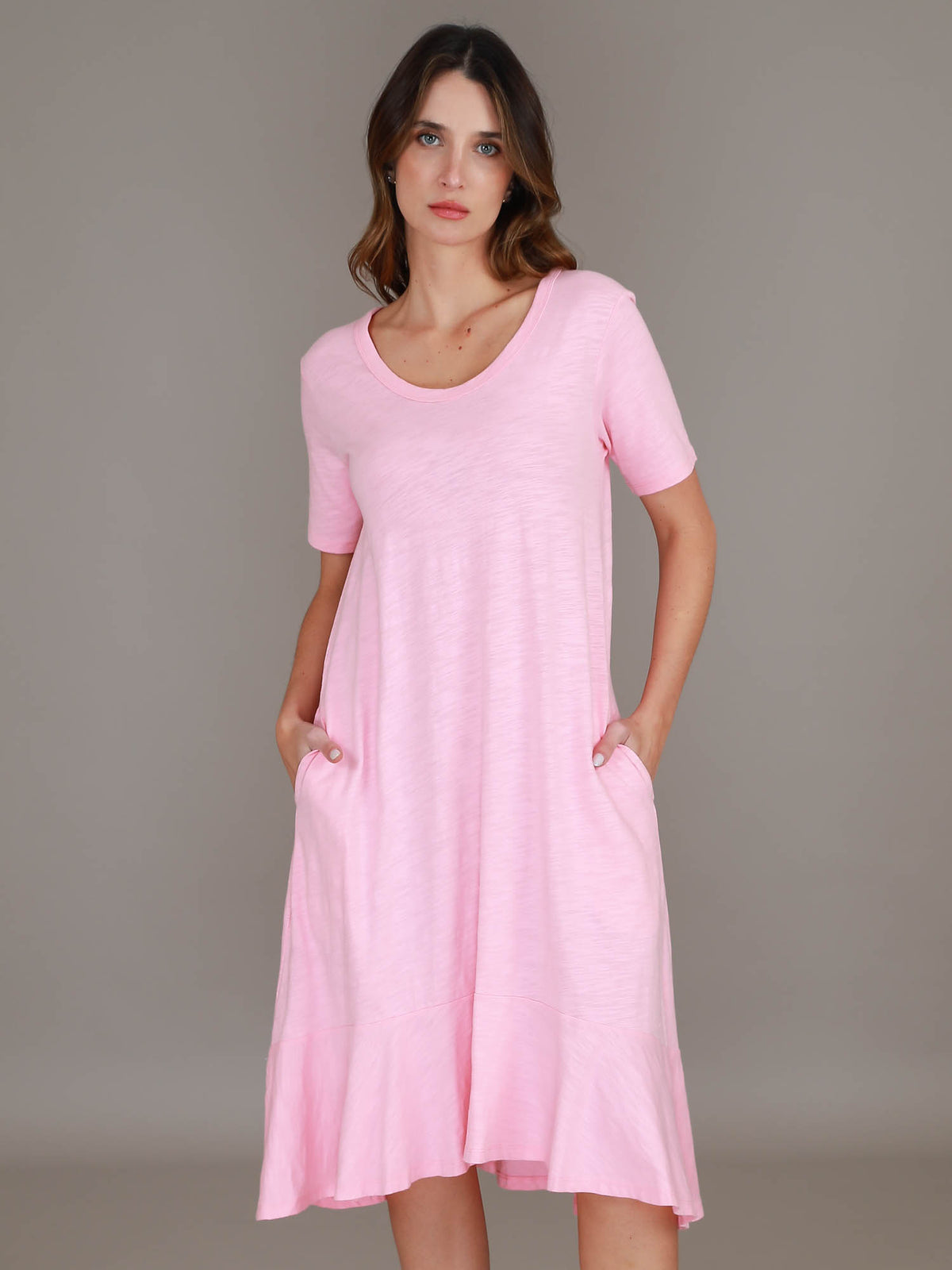 pink cotton dress women #color_powder pink