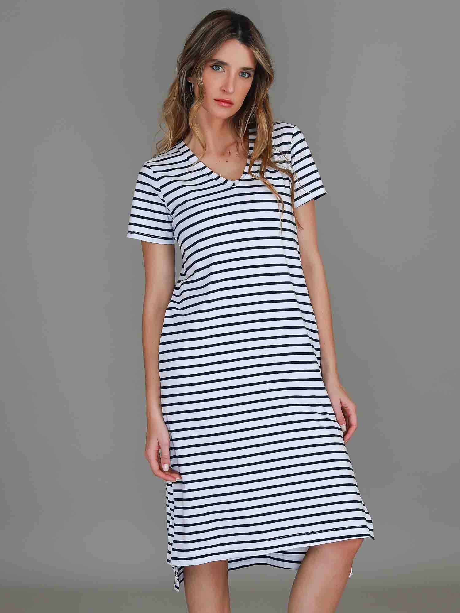 blue and white striped dress #color_nautic stripe