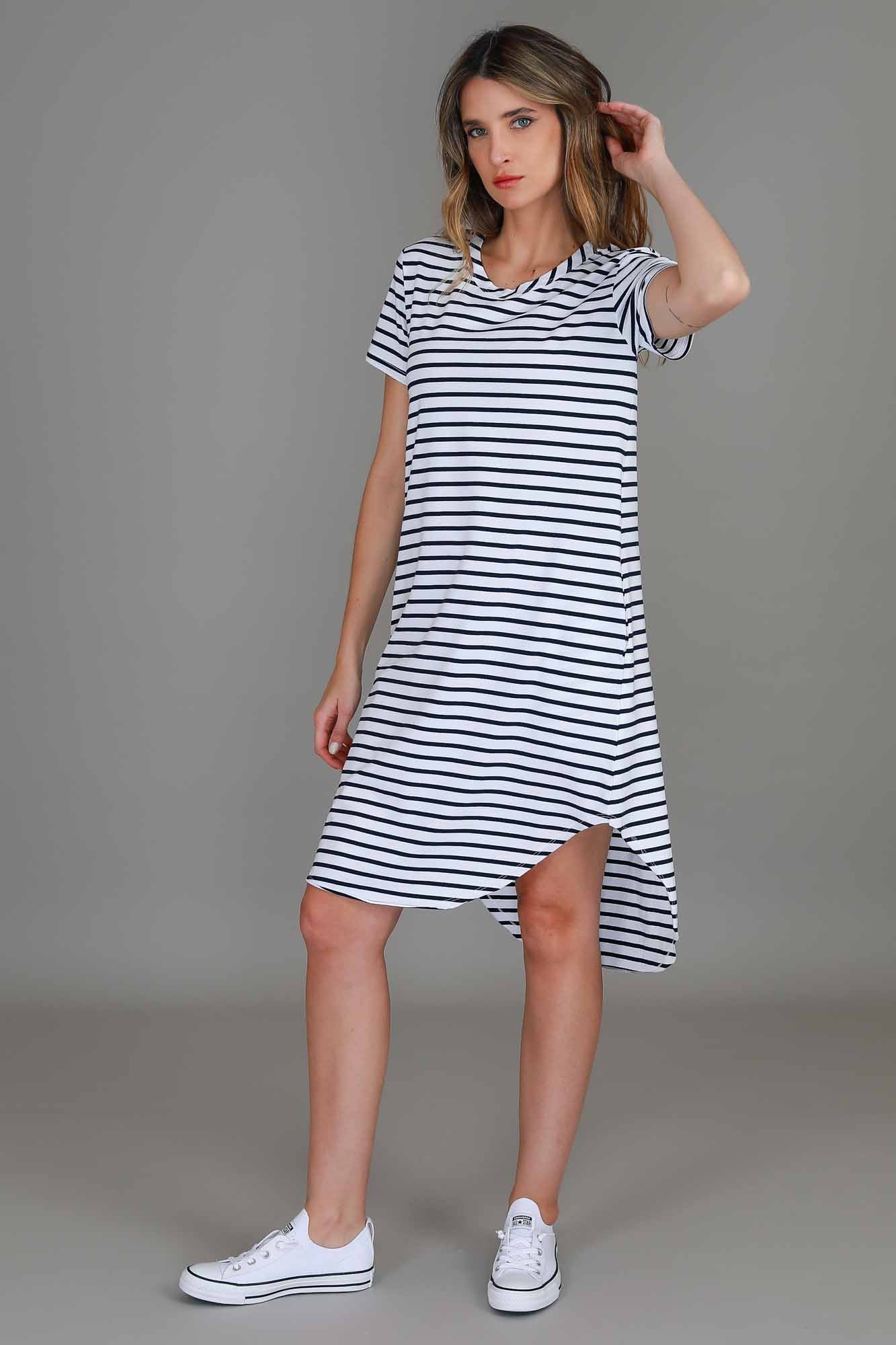 blue white stripe dress #color_nautic stripe