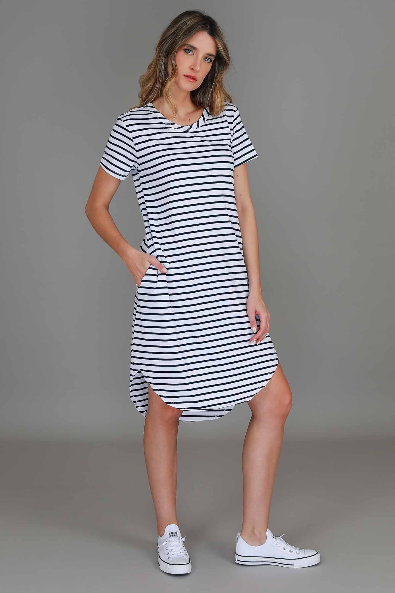 horizontal striped dress #color_nautic stripe