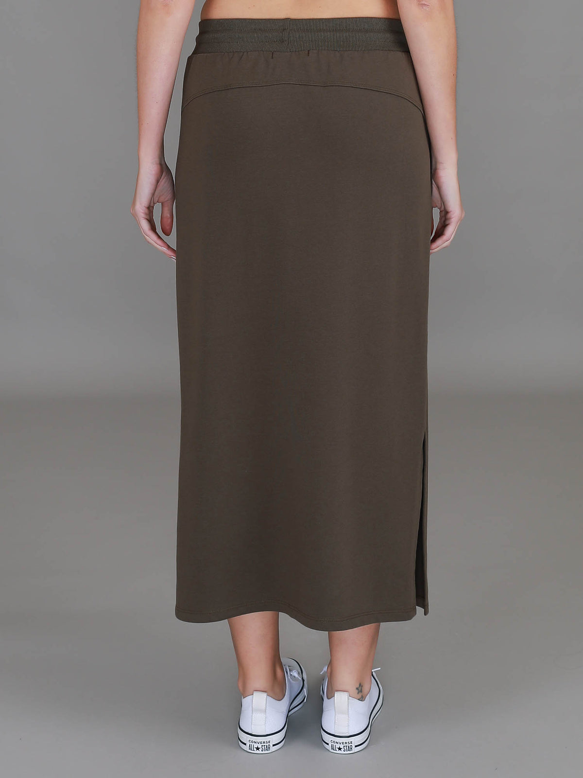 olive cotton midi skirt #color_dark olive