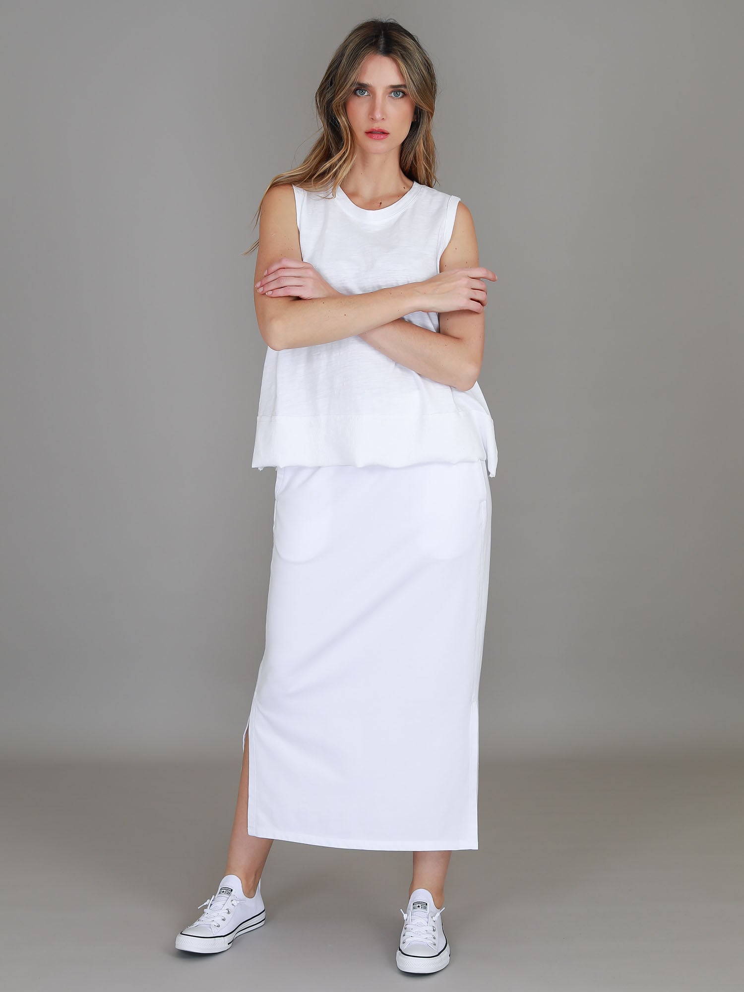white cotton maxi skirt #color_white