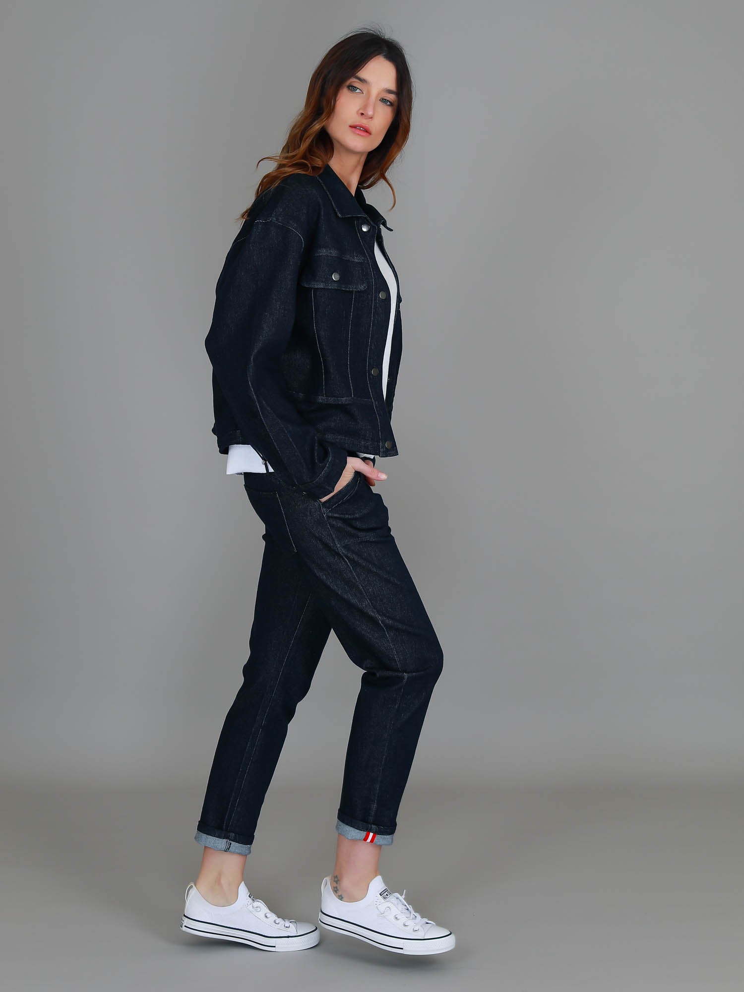 jean jacket women #color_dark denim