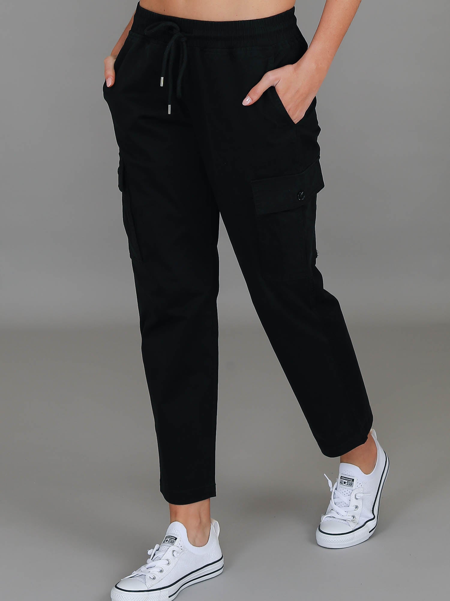 high waisted cargo pants #color_black