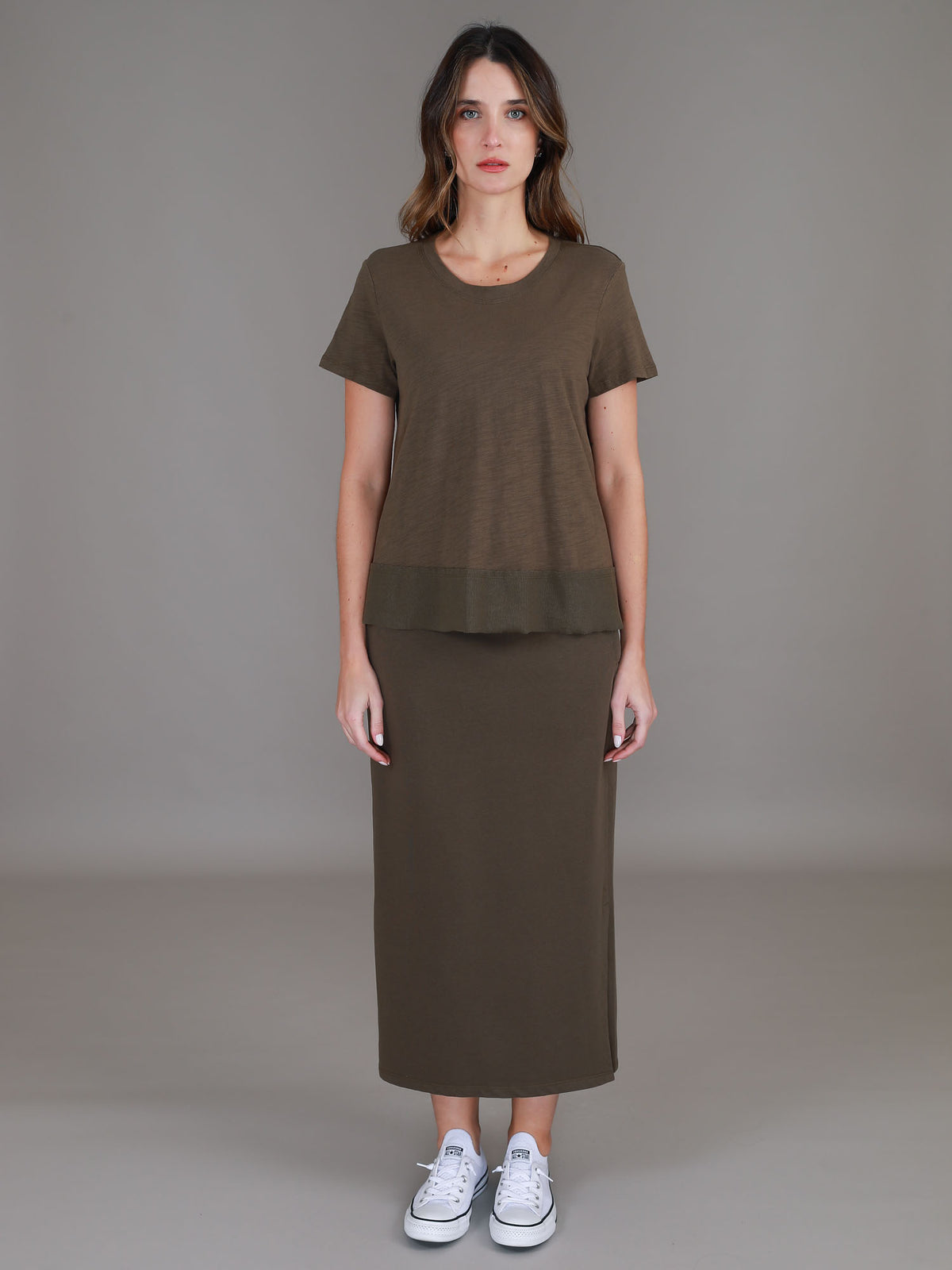 olive boxy crop top #color_dark olive