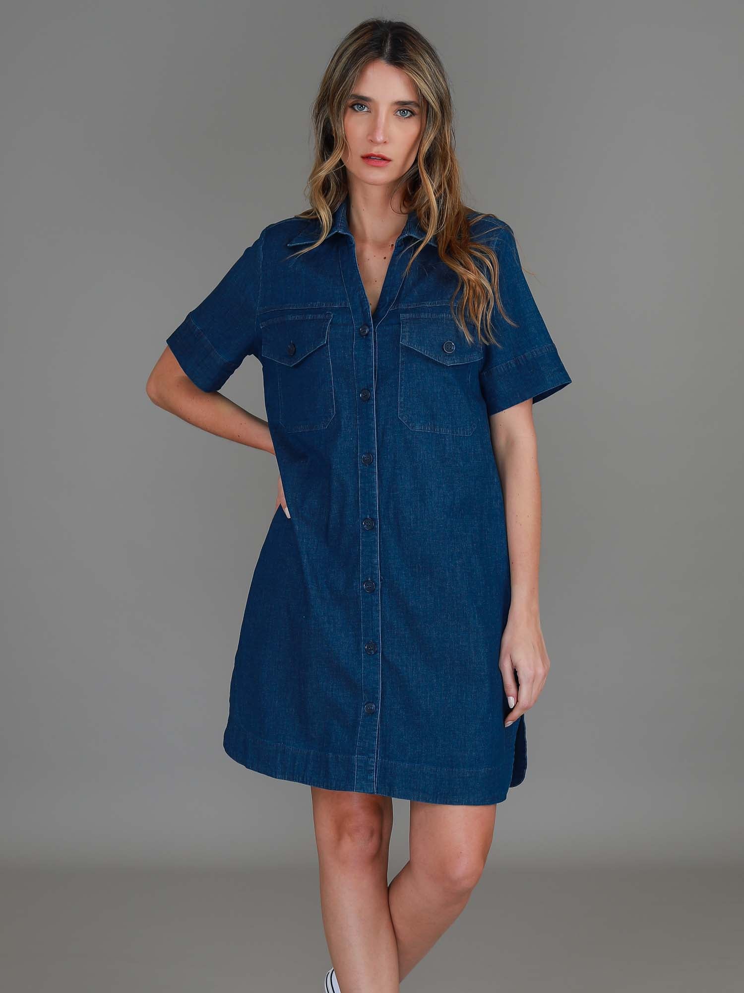 Tilly Shirt Dress – Jean Blue Denim Short Sleeve Dress