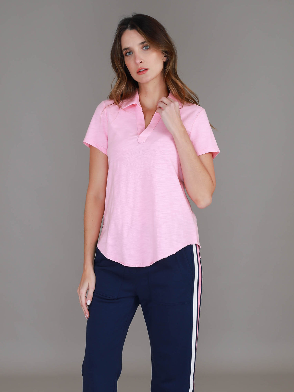 powder pink polo top #color_powder pink