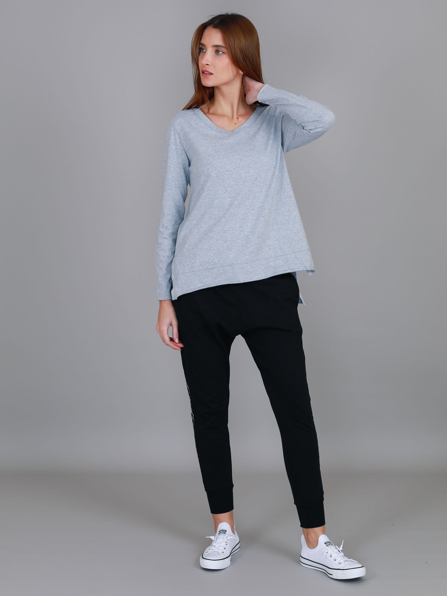 cotton long sleeve shirt women's #color_grey marle