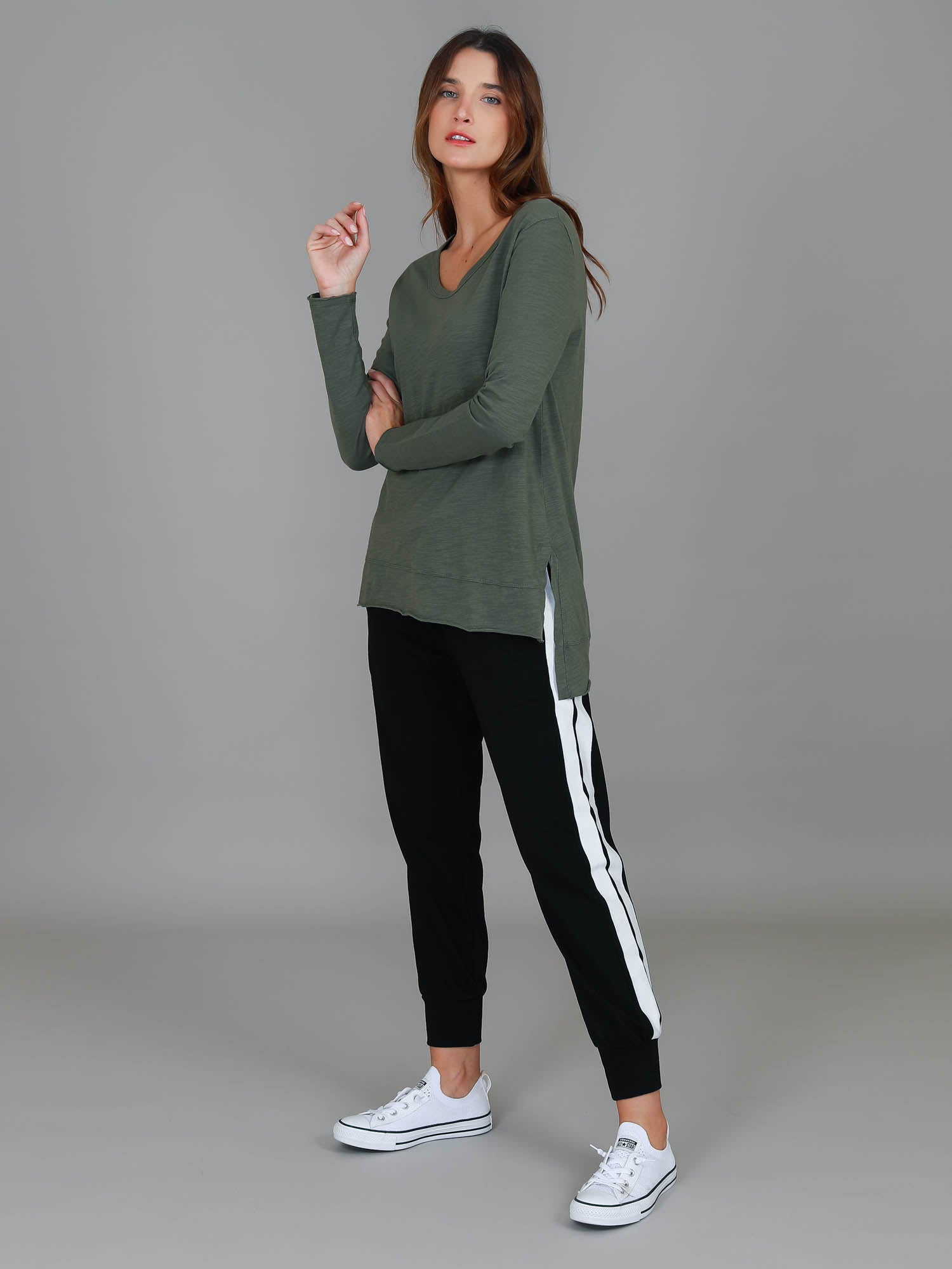 cotton long sleeve shirts women #color_khaki