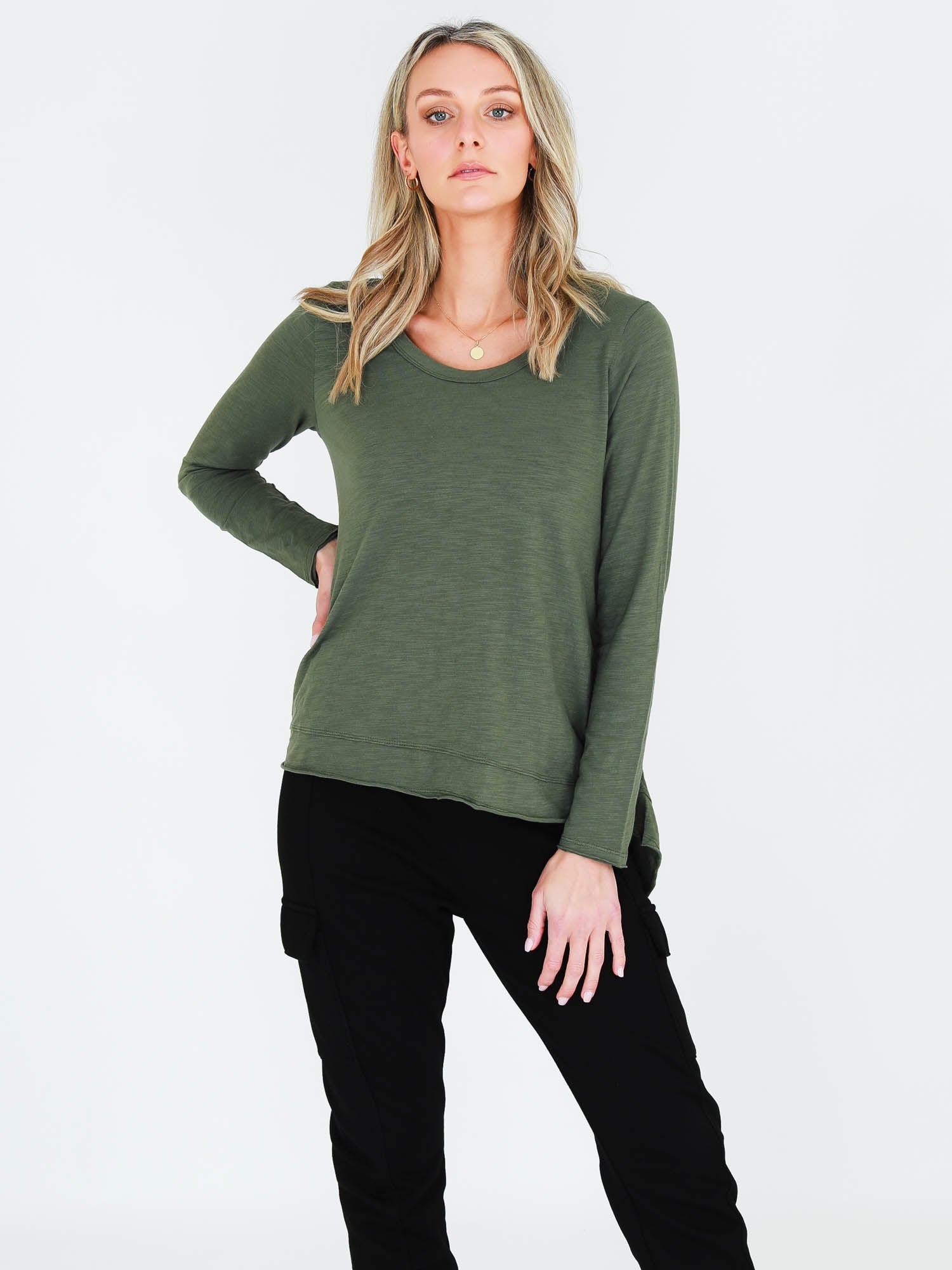 long sleeve cotton tee #color_khaki