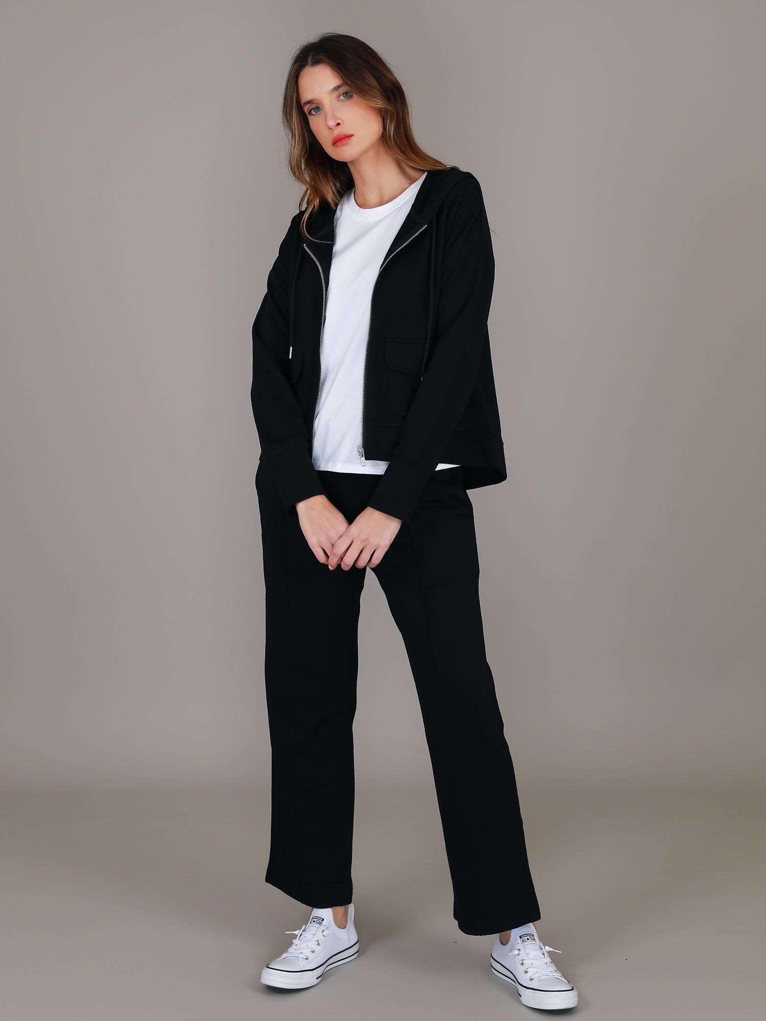 womens black zip up hoodie #color_black