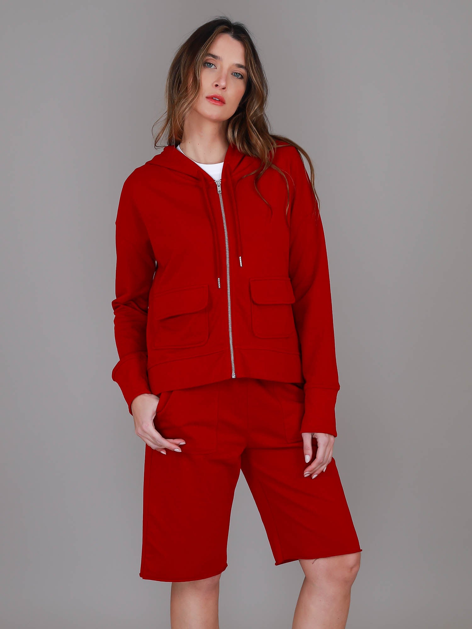 red zip hoodie women #color_rio red