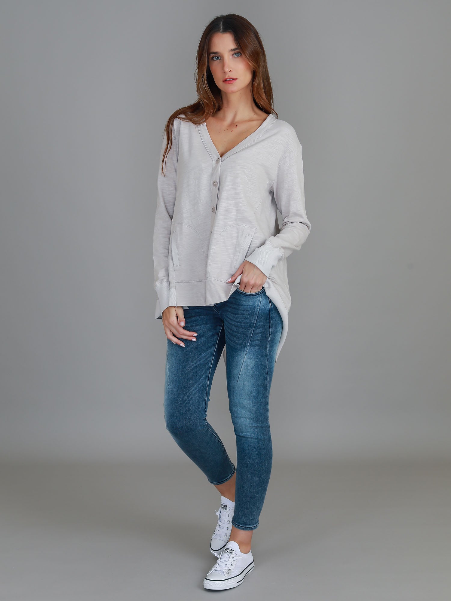 long button cardigan #color_angora
