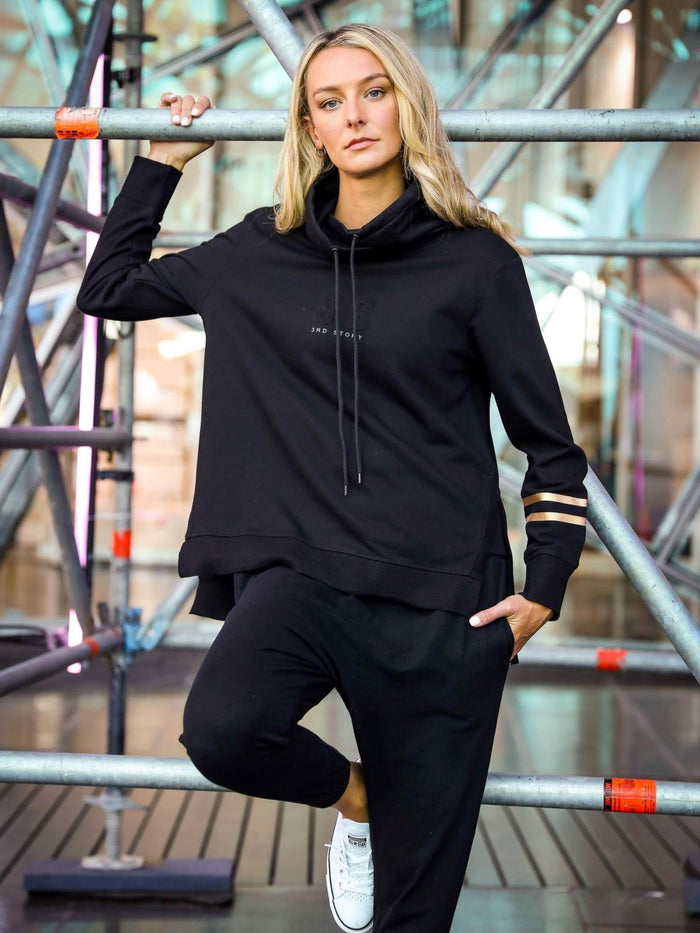 Darcy Golden Stripe Funnel Neck Sweatshirt
