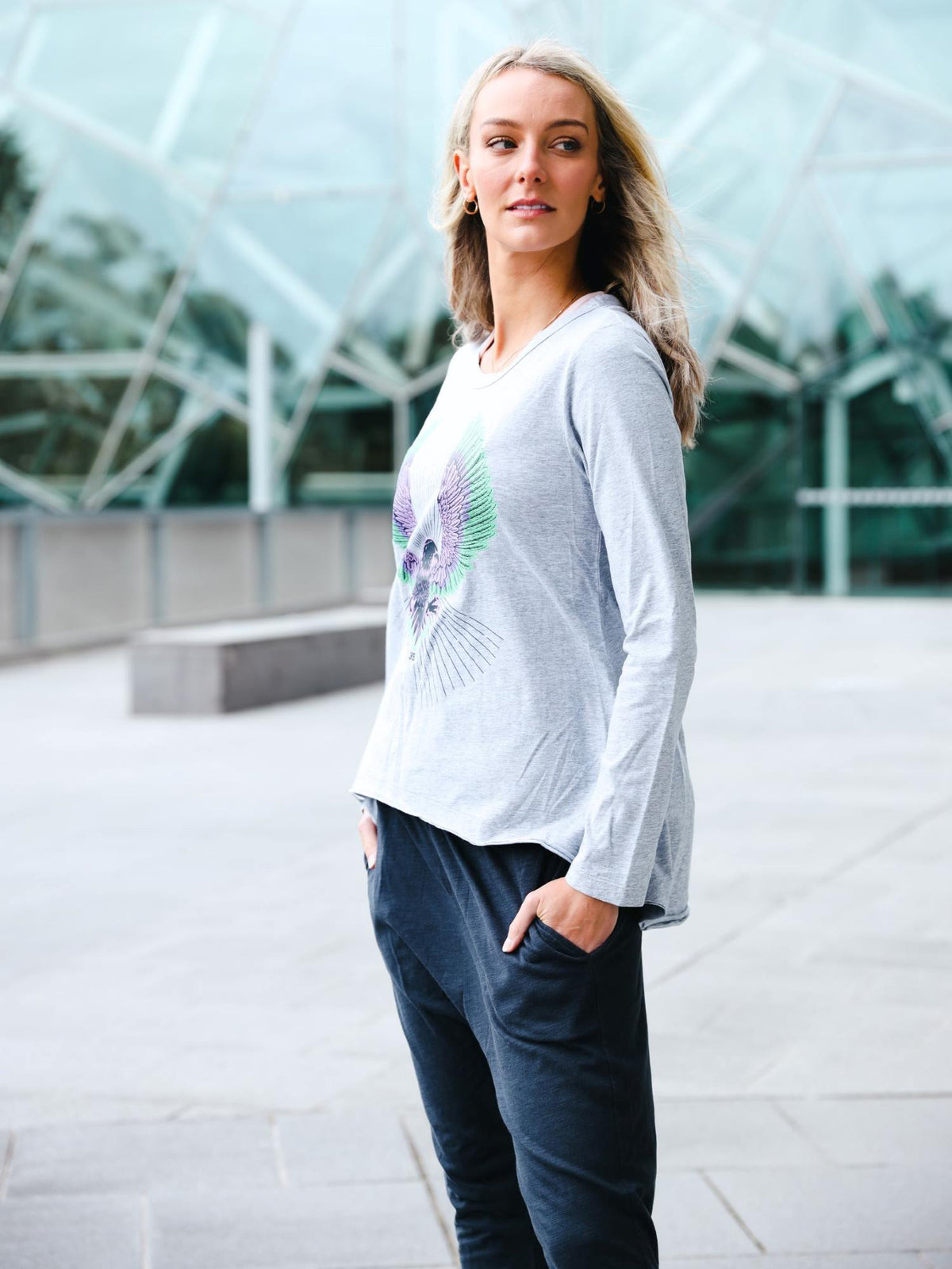 printed long sleeve shirt #color_grey marle