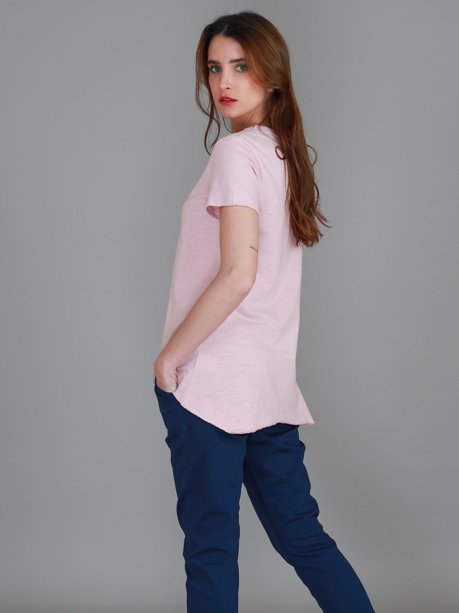 v neck cotton t shirts #color_blush marle