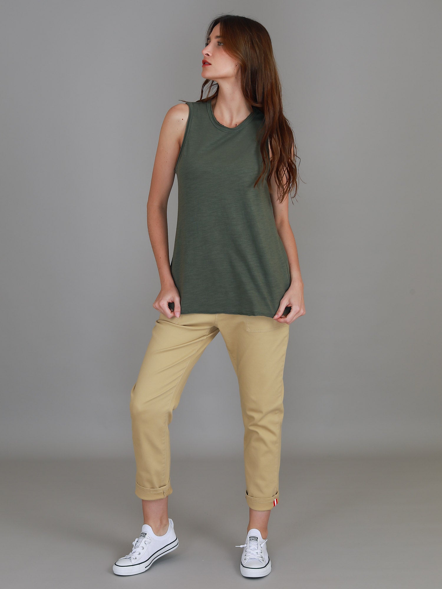 womens black tank tops #color_khaki