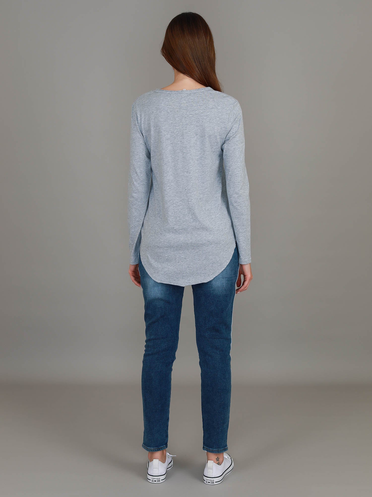 long line long sleeve top #color_grey marle