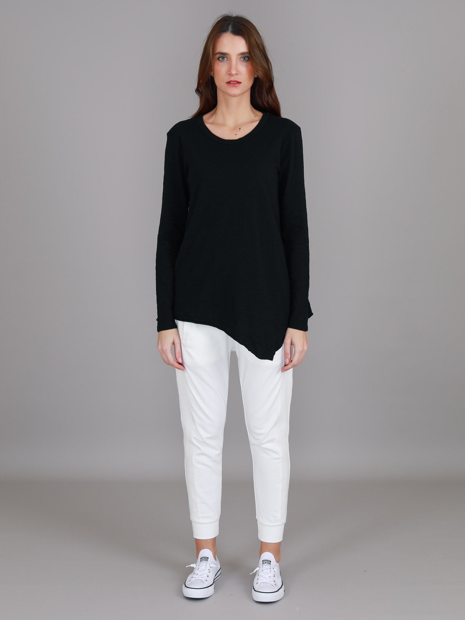 womens black long sleeve top #color_black