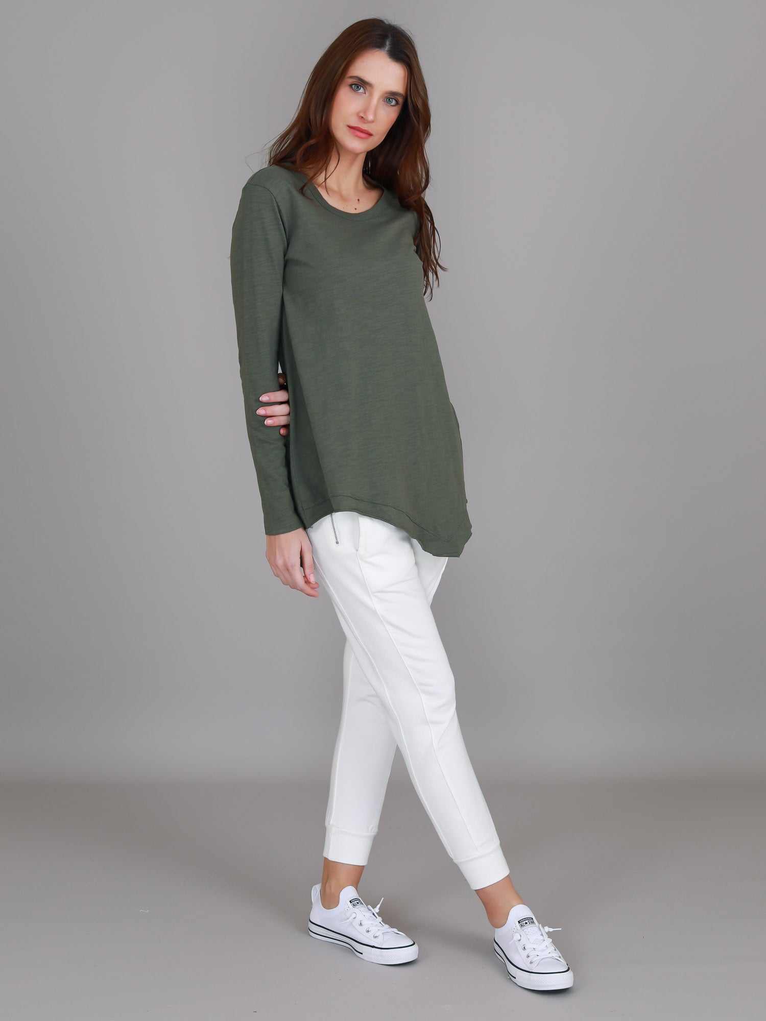 dark green long sleeve top #color_khaki