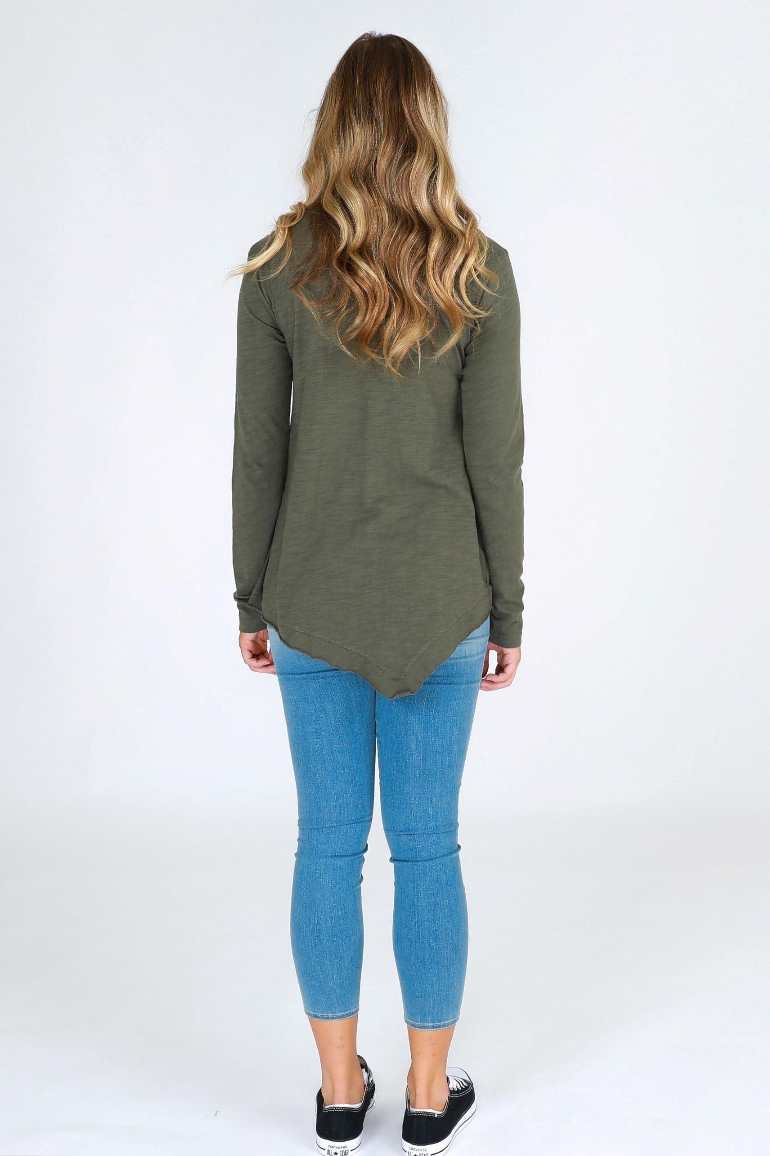 Asymmetrical Hem Shirts #color_khaki